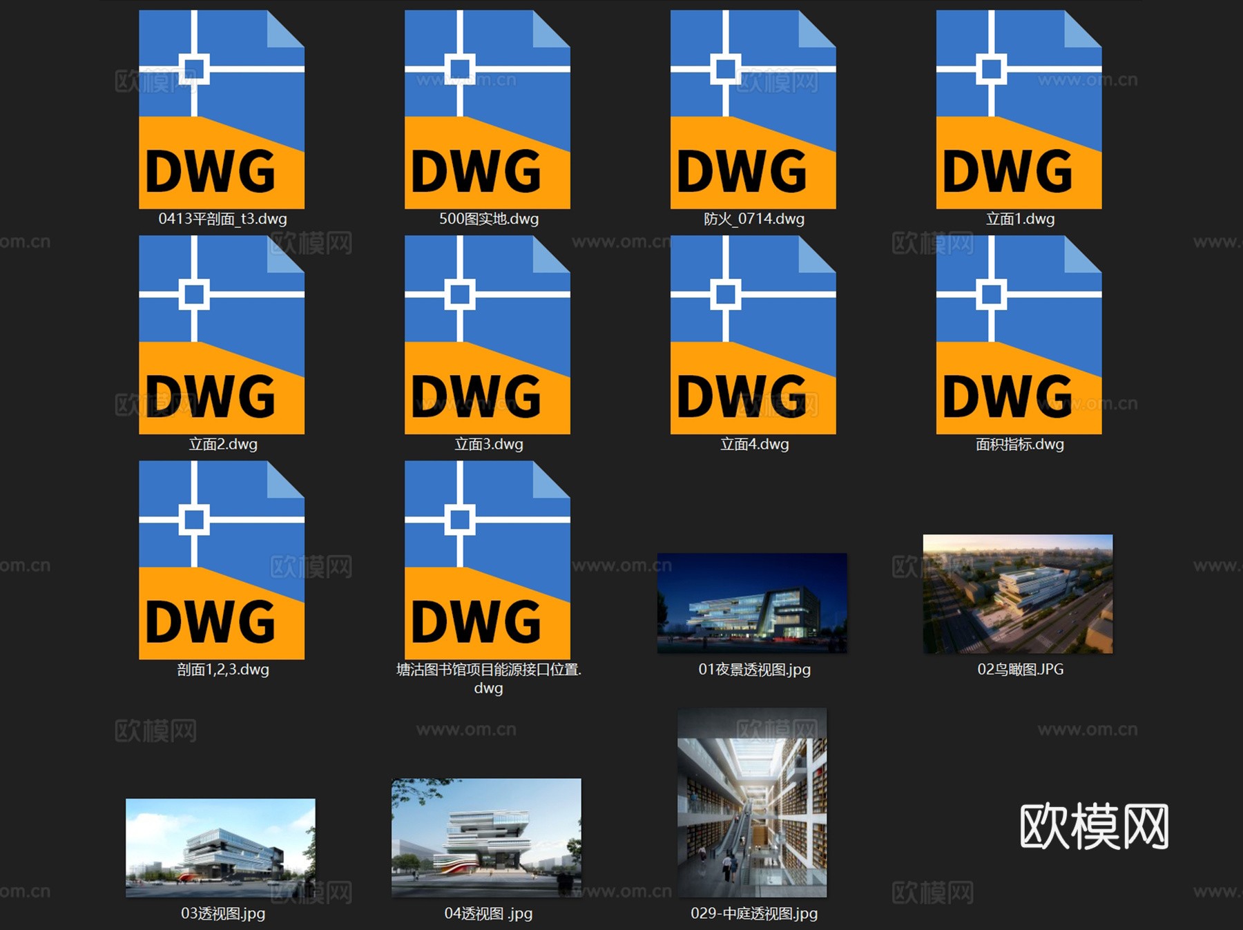八层塘沽图书馆建筑规划平剖面CAD施工图cad施工图
