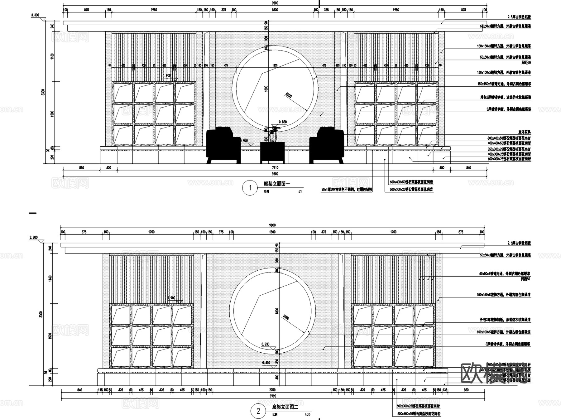 园林景观休闲廊架亭廊节点CAD施工图集 17套cad施工图