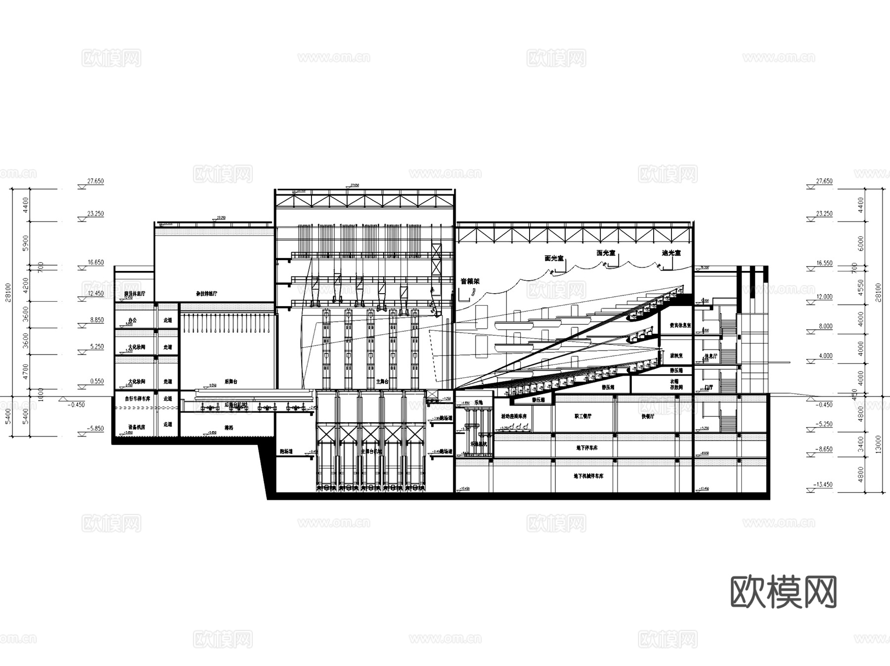 二七剧场建筑平立剖面CAD施工图集cad施工图
