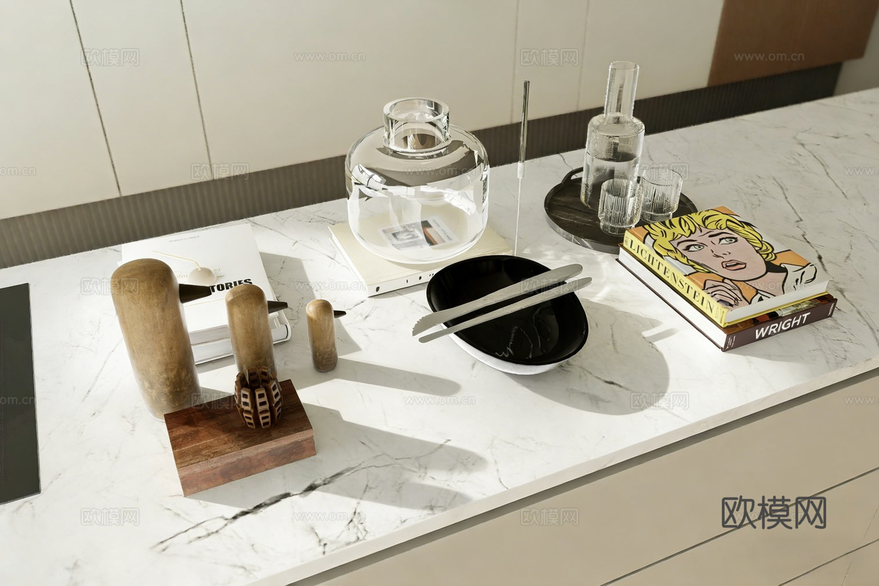 侘寂风静物摆件 抽象小鸟 褶皱陶罐 书籍su模型