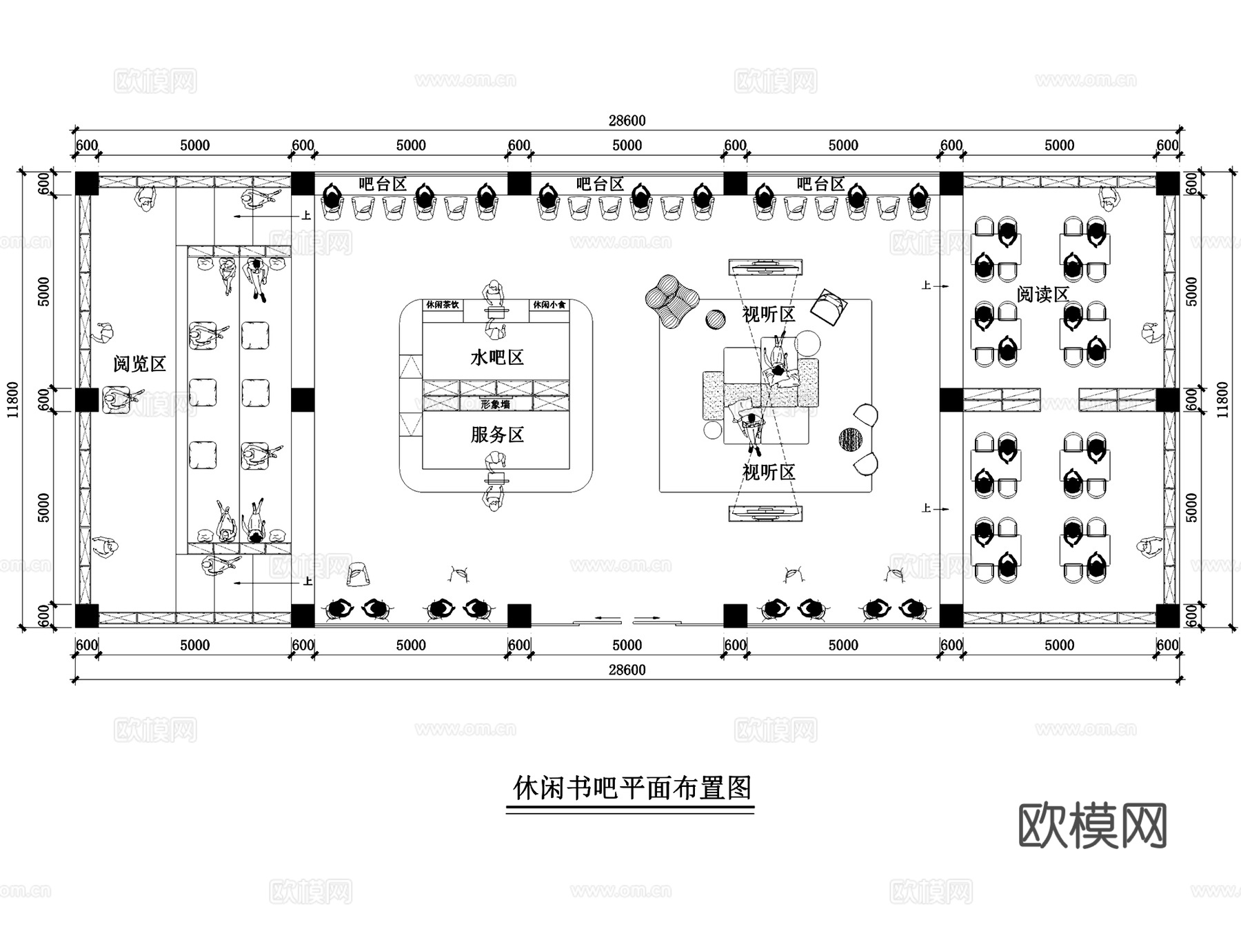 图书馆阅览室档案室书吧室内工装平面CAD施工图集 19套cad施工图