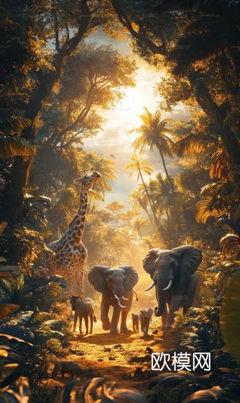 热带雨林壁纸 卡通壁纸 儿童房壁纸贴图贴图下载