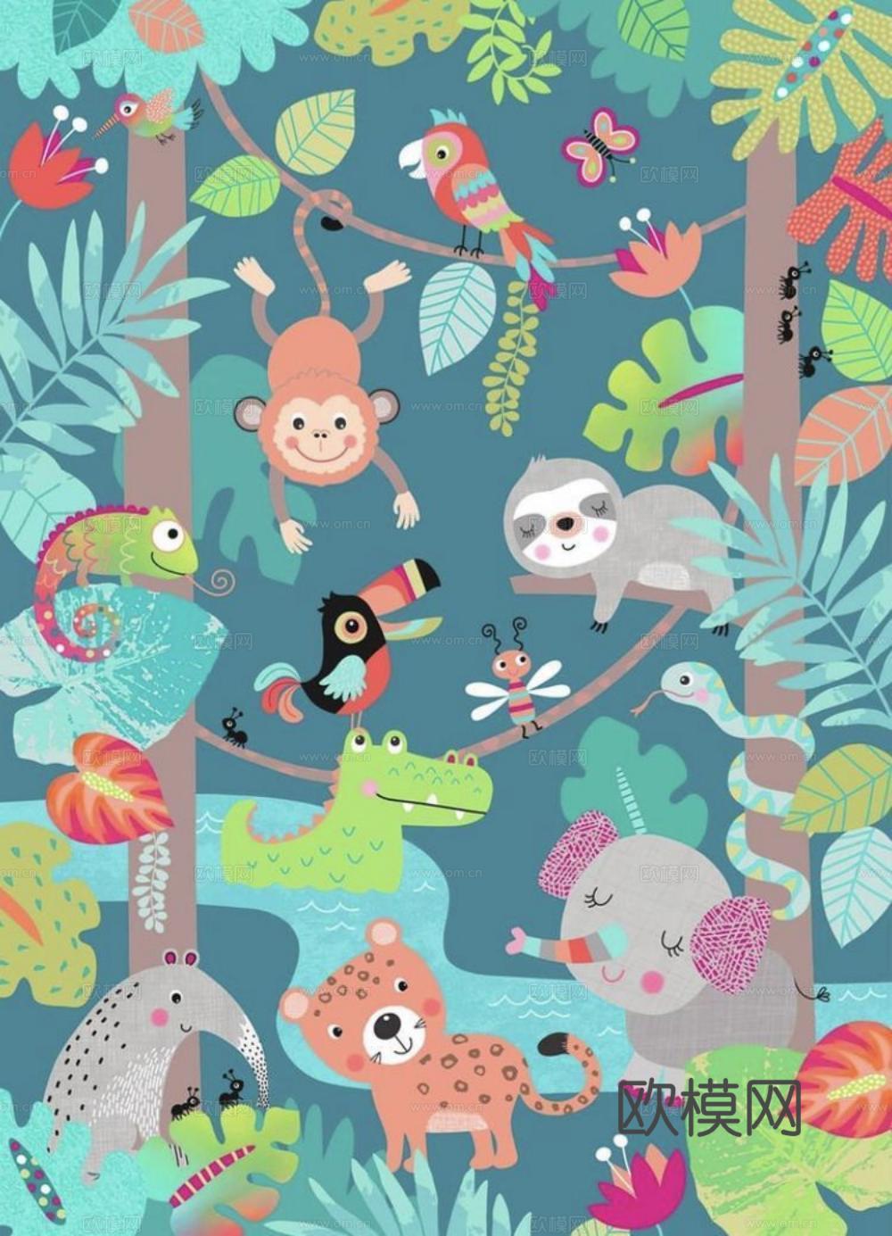 热带雨林壁纸 卡通壁纸 儿童房壁纸贴图贴图下载