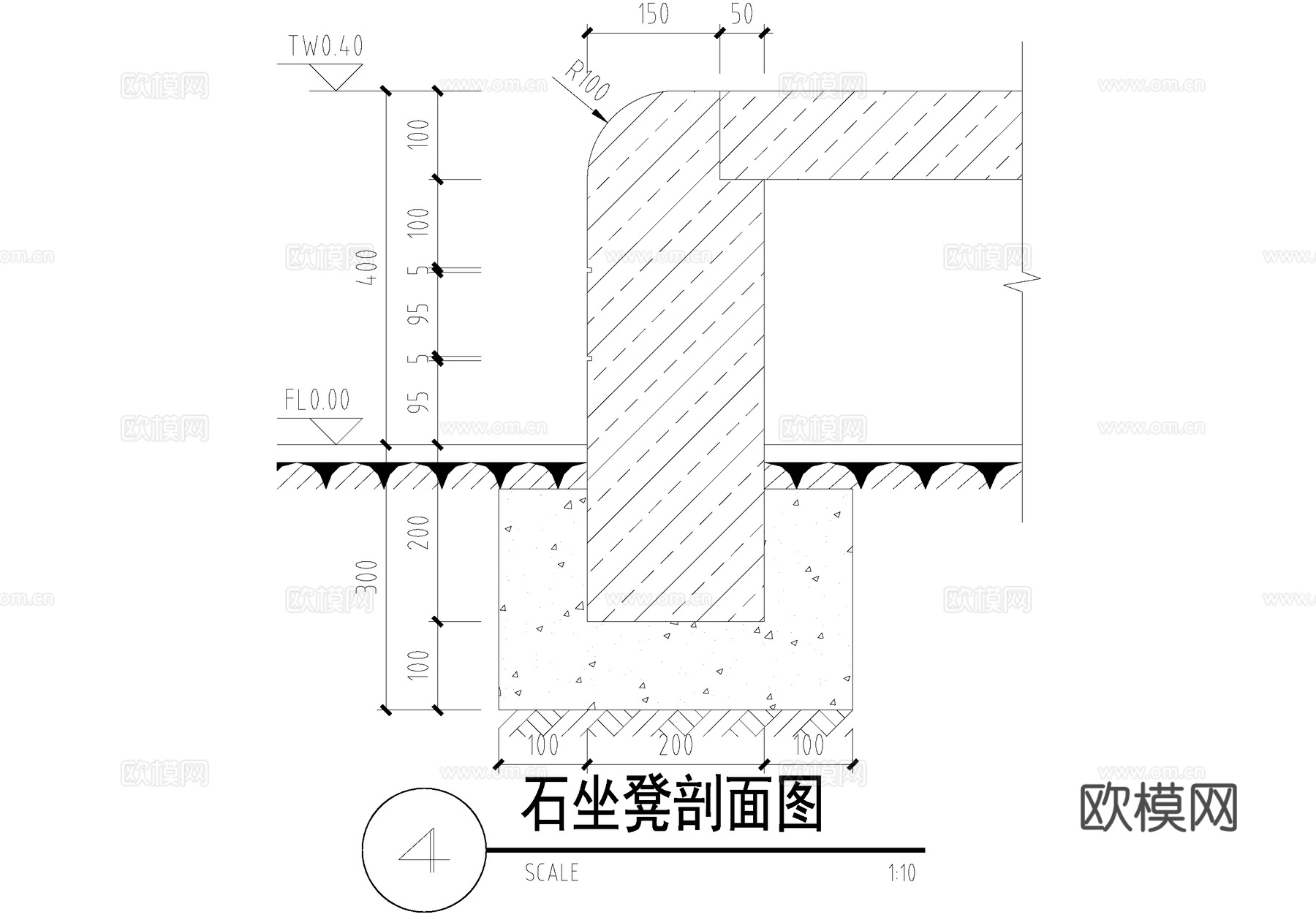 景观坐凳 石凳 花岗岩座凳cad施工图