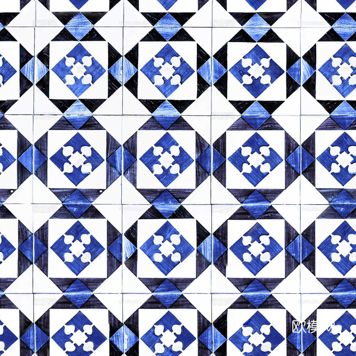 复古经典，民族风青色几何植物花纹图案花砖瓷砖31