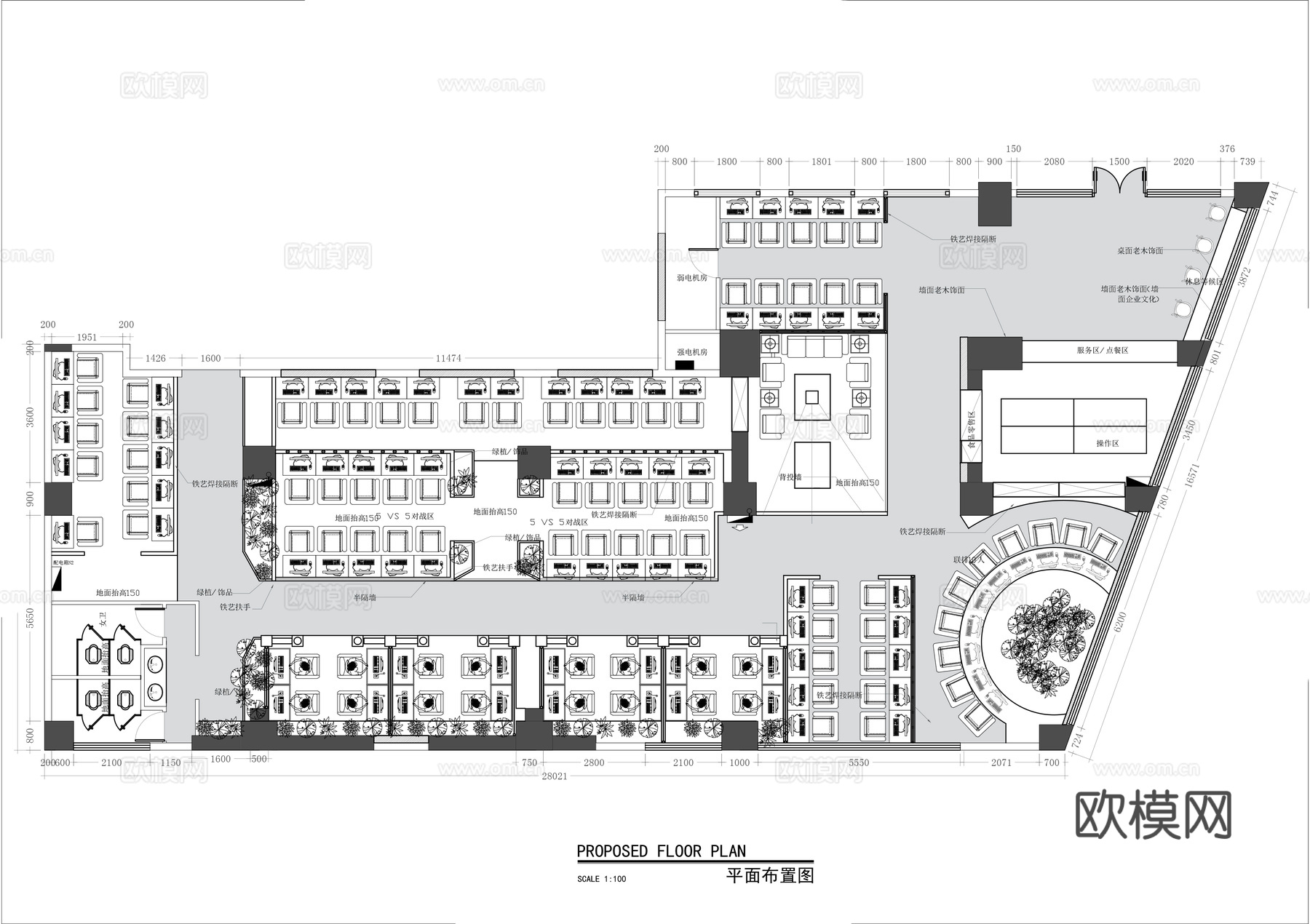 电竞网咖 最新平面施工图cad施工图
