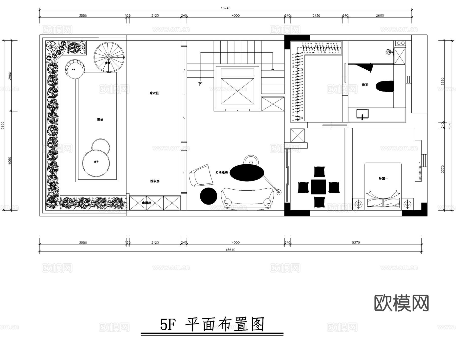 中海九号公馆五层别墅室内家装CAD施工图cad施工图