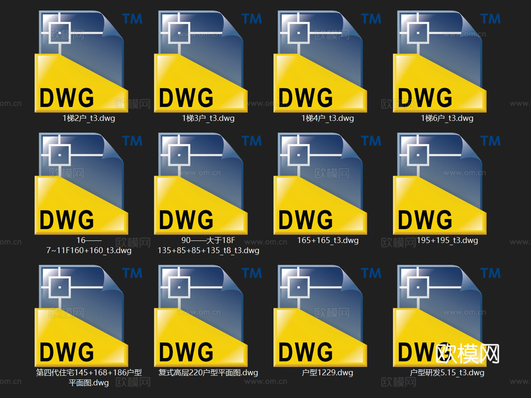 各类住宅建筑平面户型图CAD施工图集 12套cad施工图