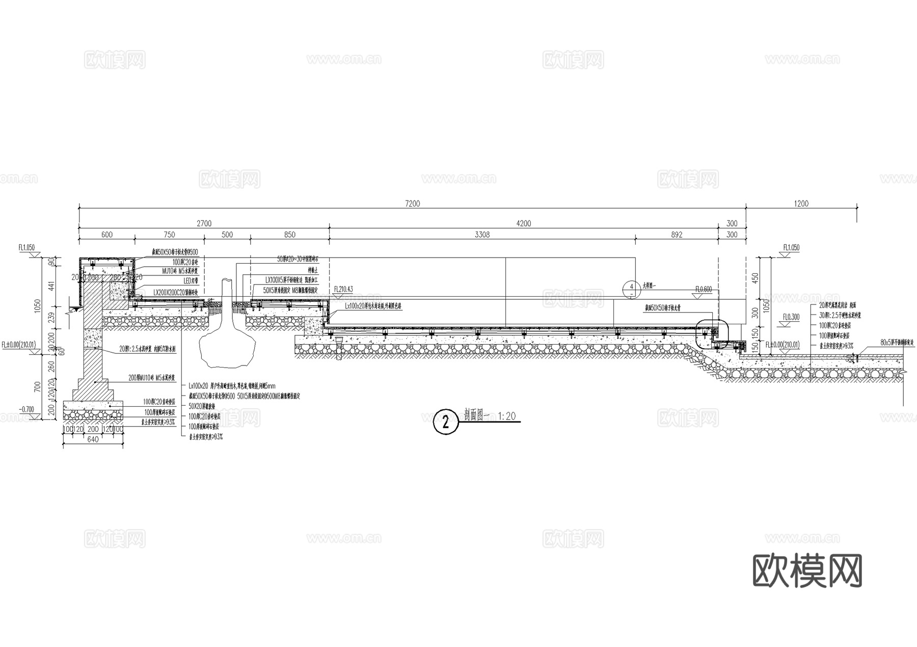 木平台 文字标识 台阶坐凳 LED灯带 CAD施工图cad施工图