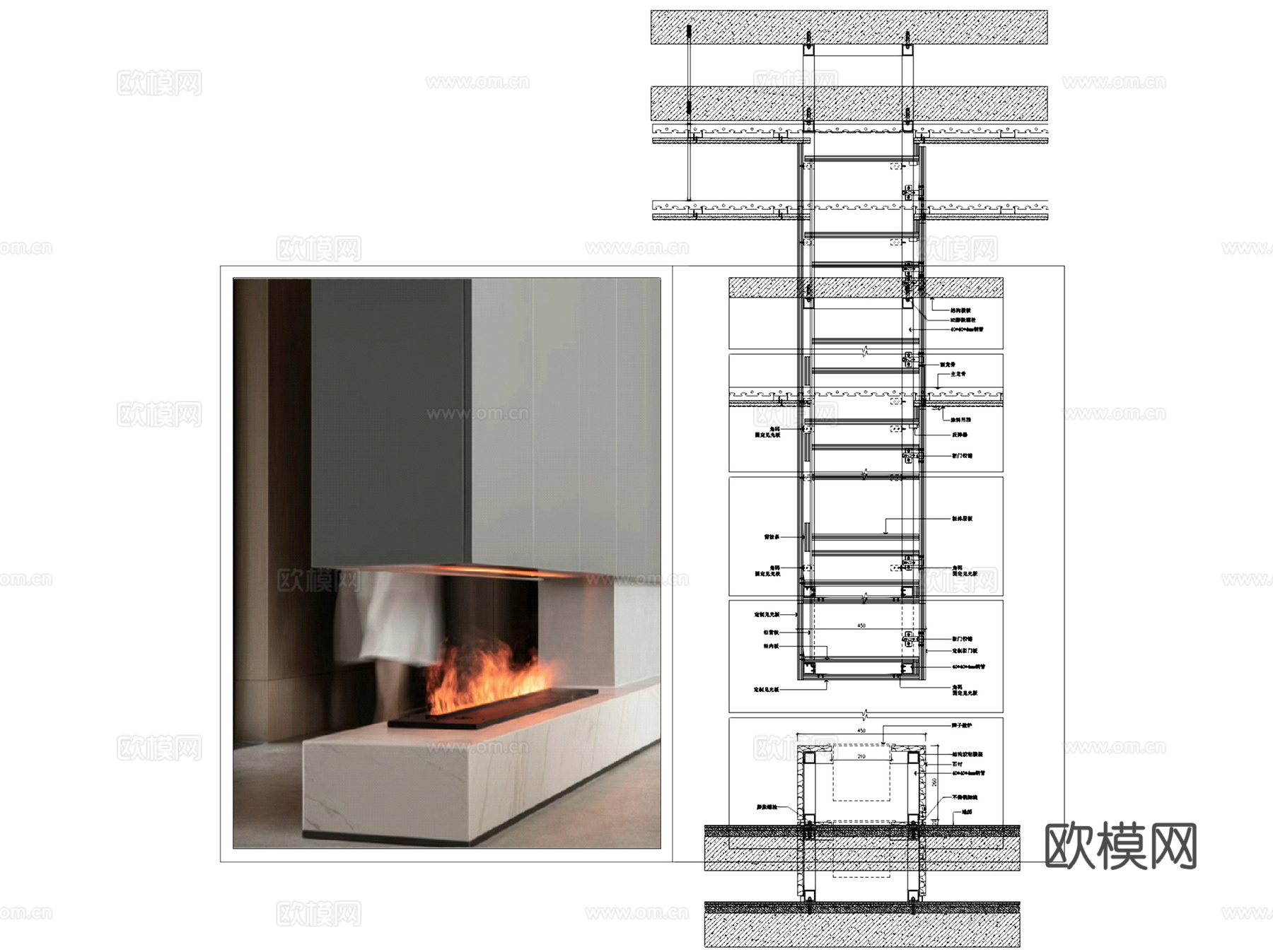 室内壁炉悬浮柜火焰节点大样详图CAD施工图集cad施工图