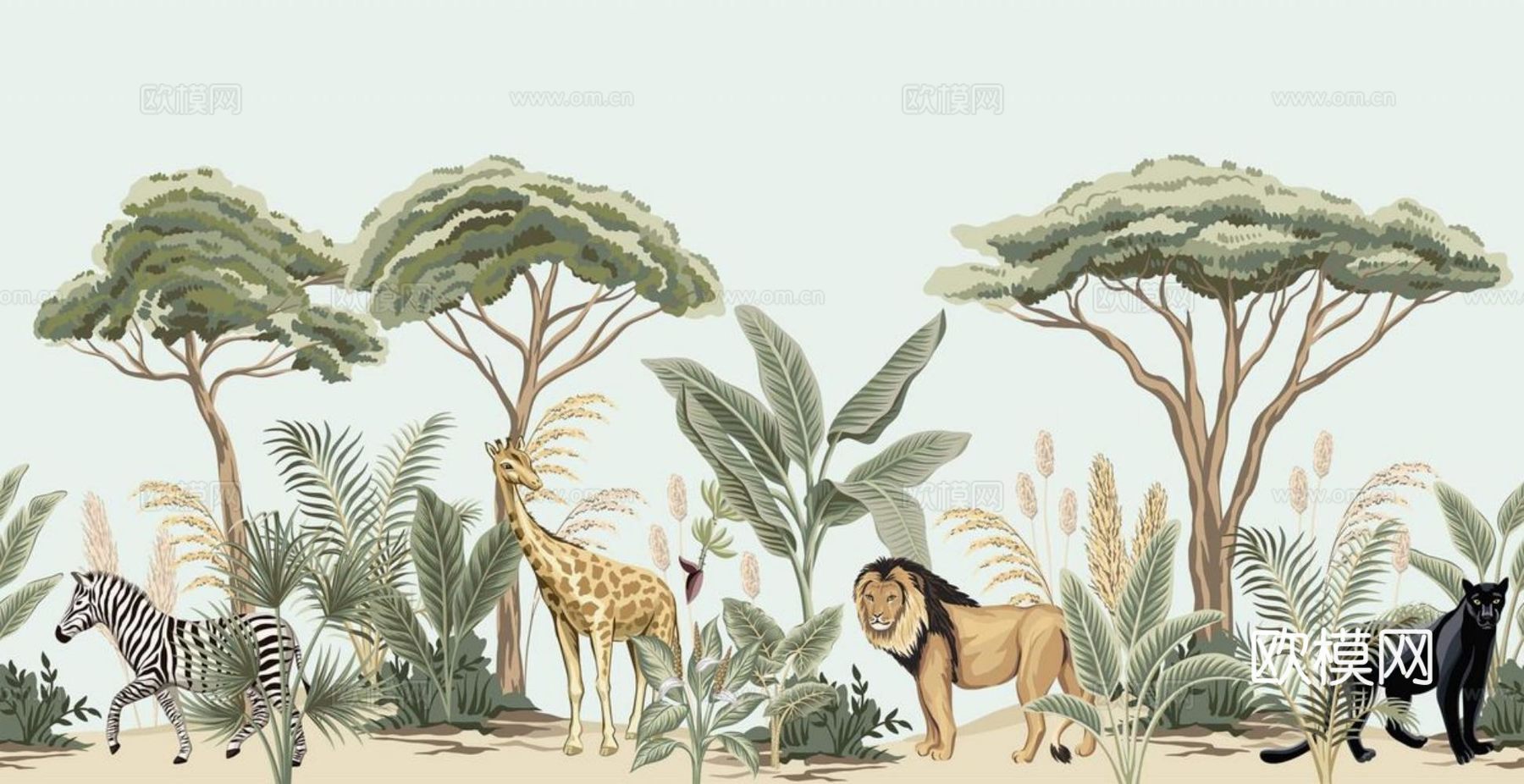 热带雨林壁纸 卡通壁纸 儿童房壁纸贴图贴图下载