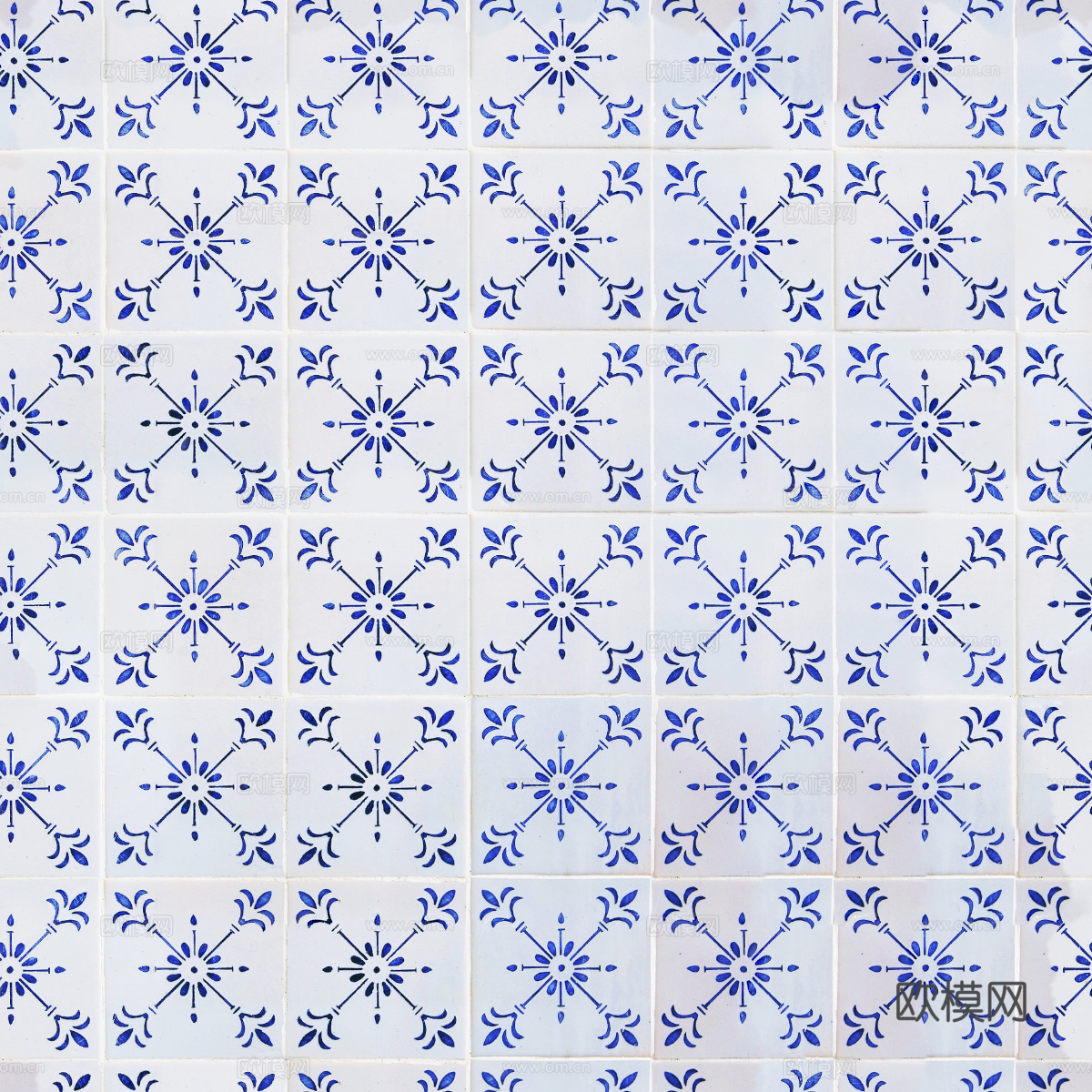 复古经典，民族风青色几何植物花纹图案花砖瓷砖28