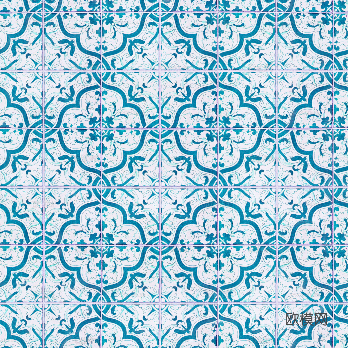 复古经典，民族风青色几何植物花纹图案花砖瓷砖21