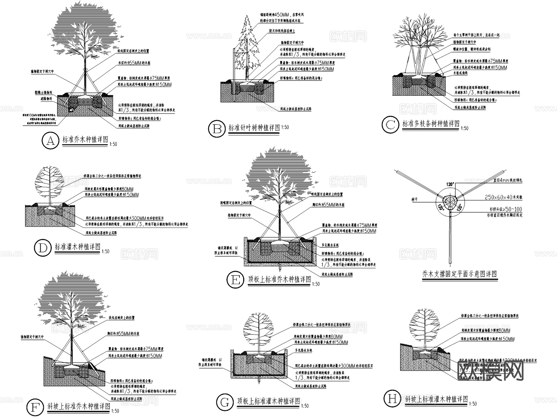 景观植物绿化种植施工设计说明CAD施工图集cad施工图