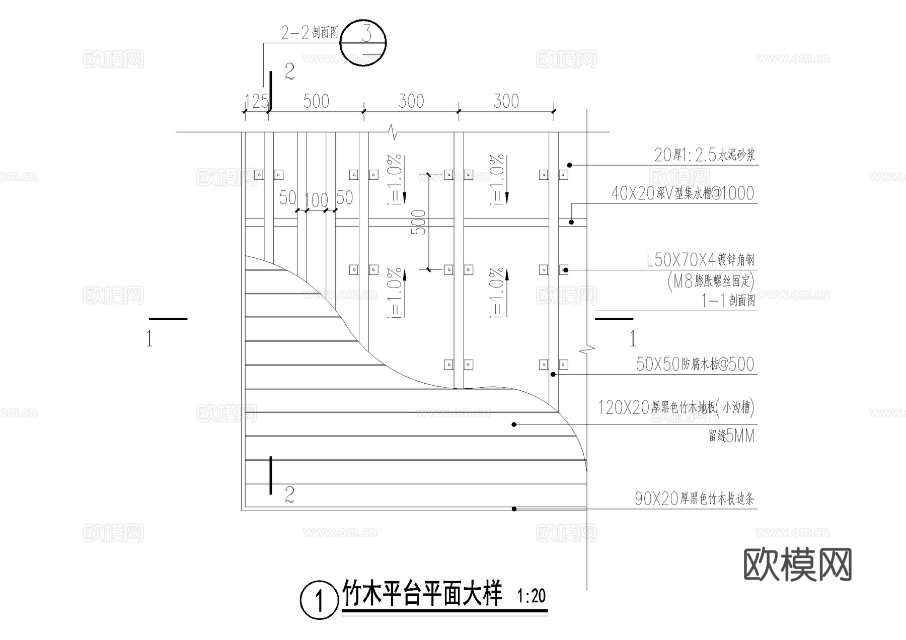 塑木平台 竹木平台 石材木板木条收边 CAD施工图cad施工图