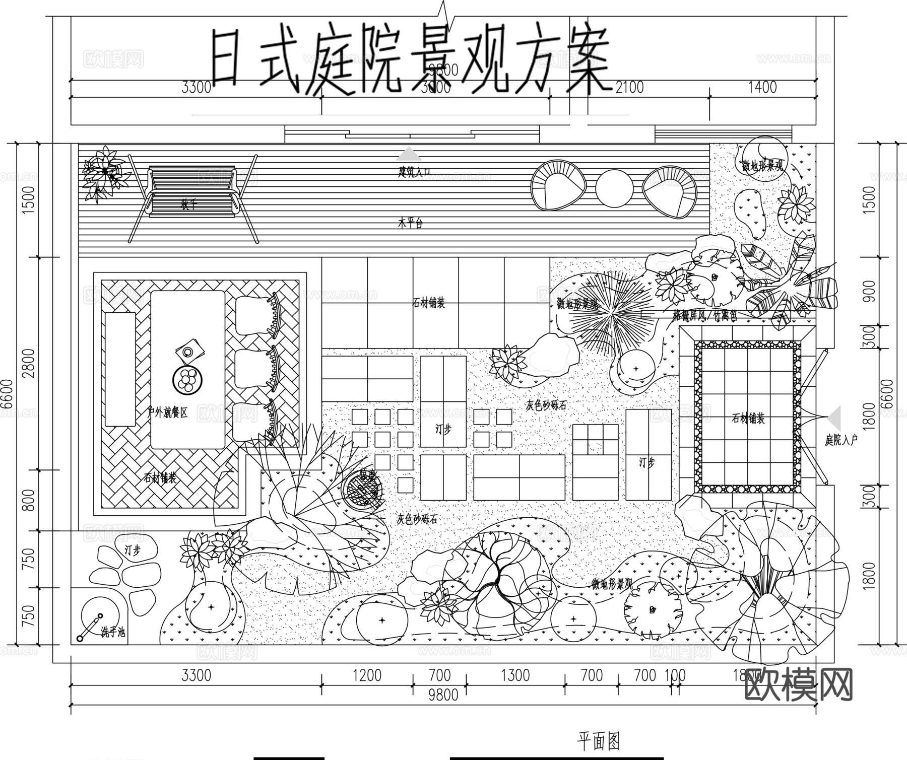 日式别墅庭院景观平面图cadcad施工图