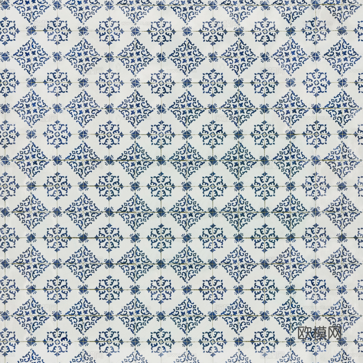 复古经典，民族风青色几何植物花纹图案花砖瓷砖34
