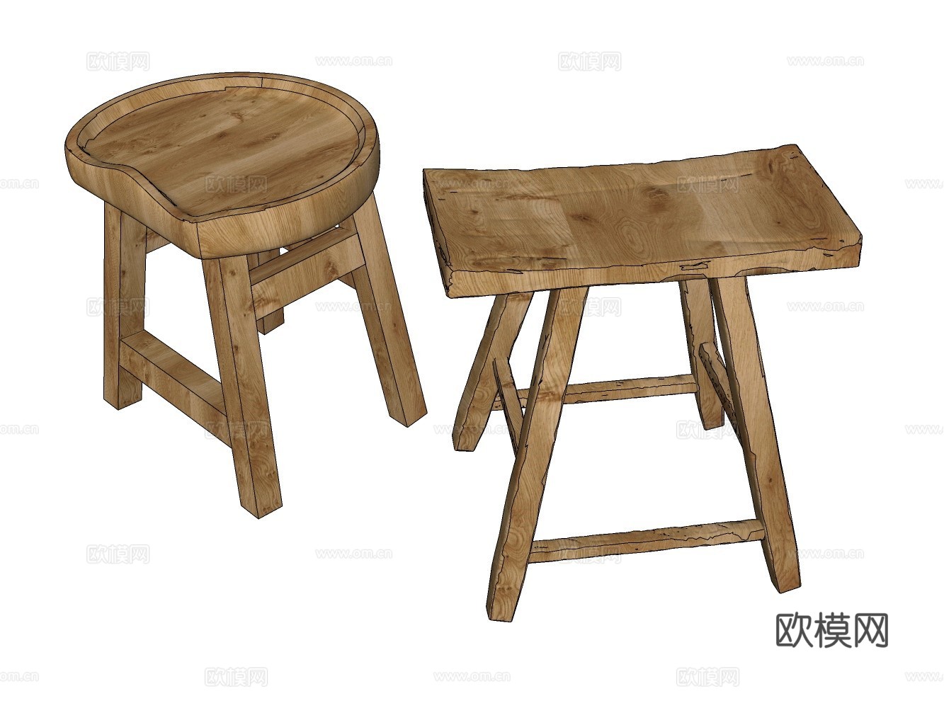 民宿风独凳su模型