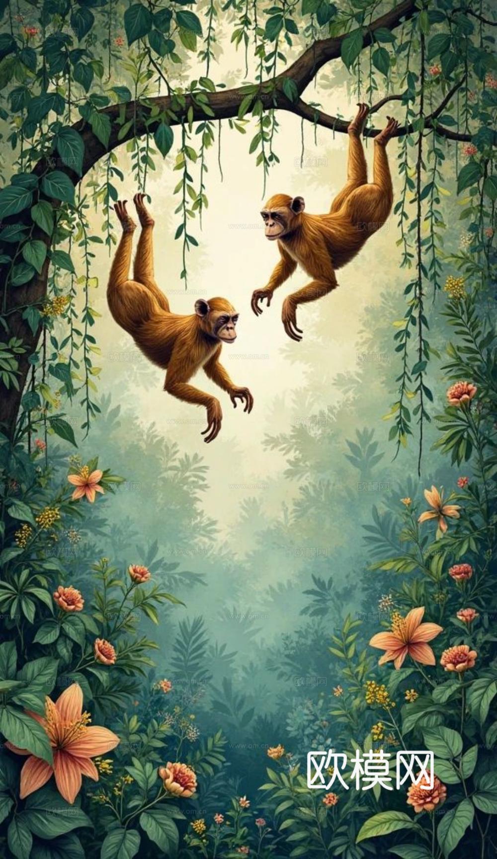 热带雨林壁纸 卡通壁纸 儿童房壁纸贴图贴图下载