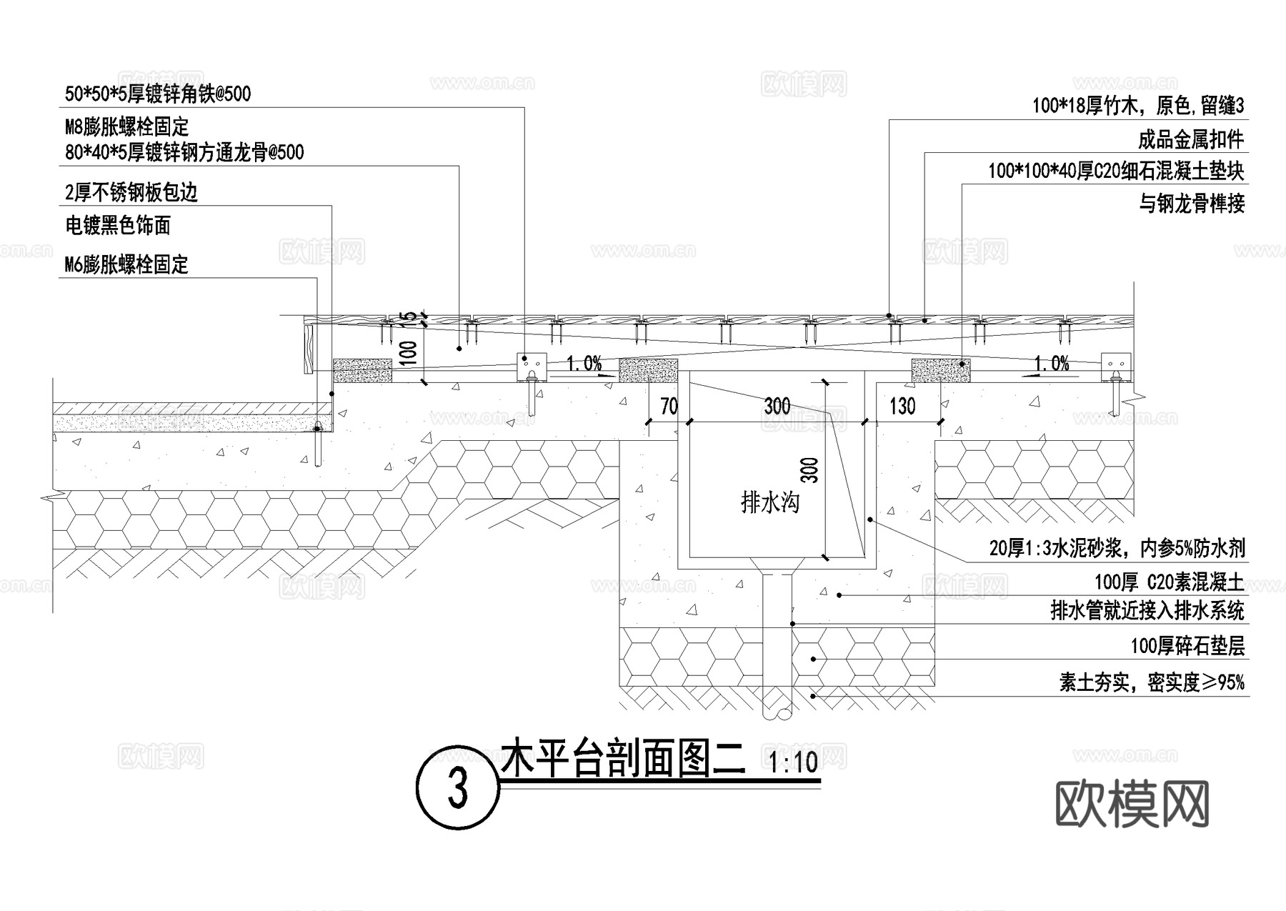 木平台 观景台 排水沟节点 CAD施工图cad施工图
