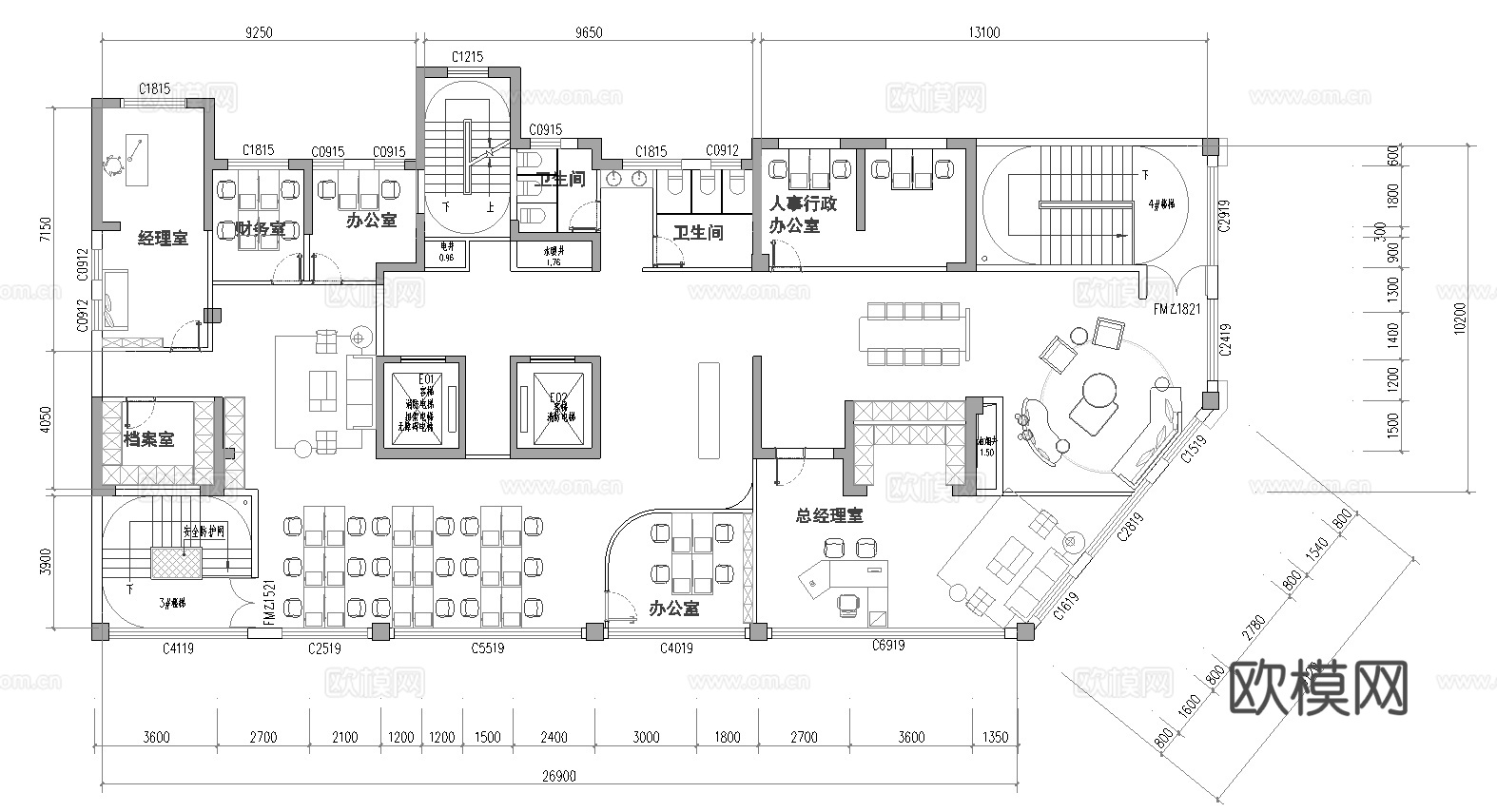 公司办公室 最新平面施工图cad施工图