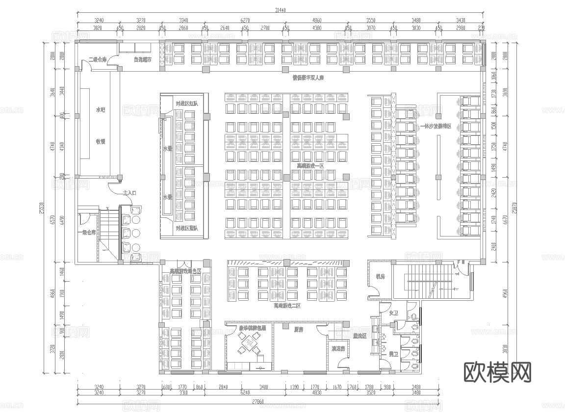 电竞网咖 最新平面施工图cad施工图