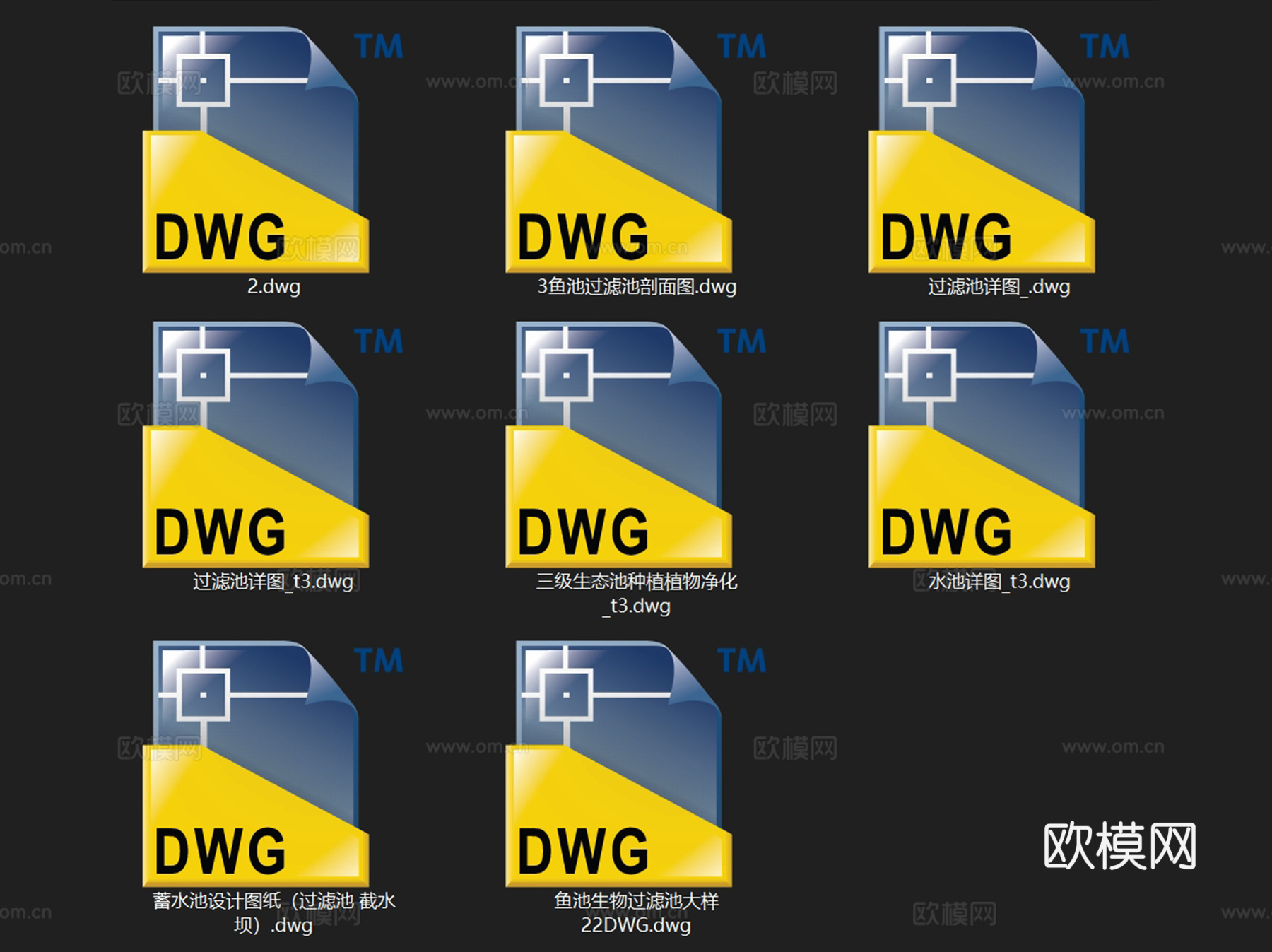 生态净化池过滤池水池鱼池节点CAD施工图集 8套cad施工图