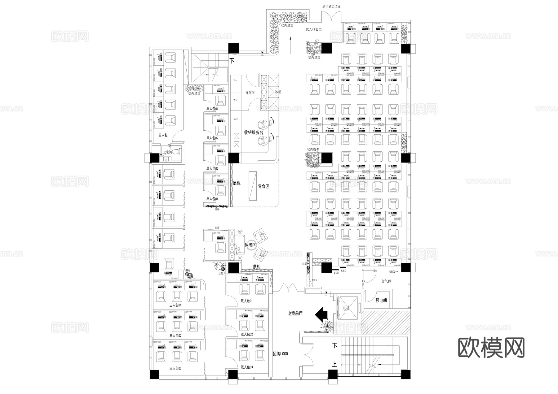电竞网咖 最新平面施工图cad施工图