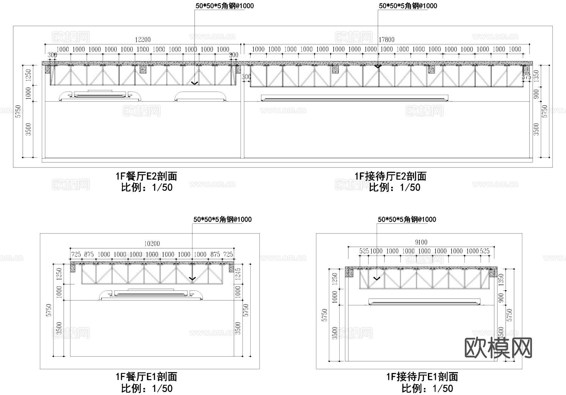吊顶天花钢架转换层CAD施工图cad施工图