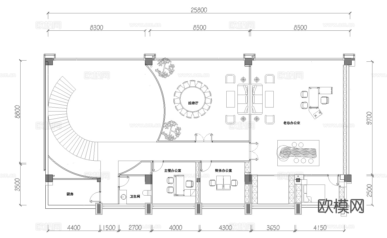 公司办公室 最新平面施工图cad施工图