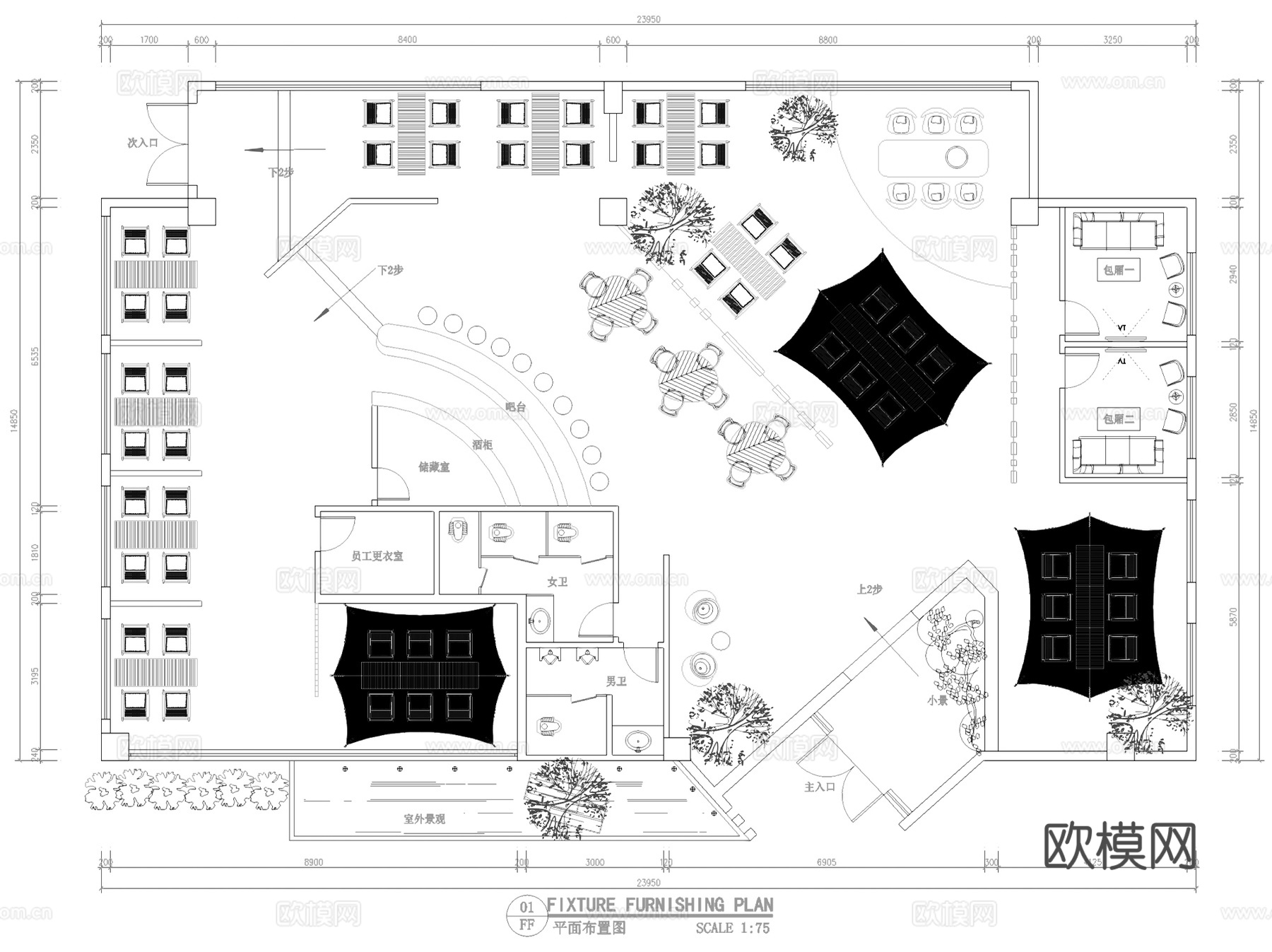 露营风外摆餐厅酒吧咖啡厅室内工装平面图CAD施工图集 7套cad施工图