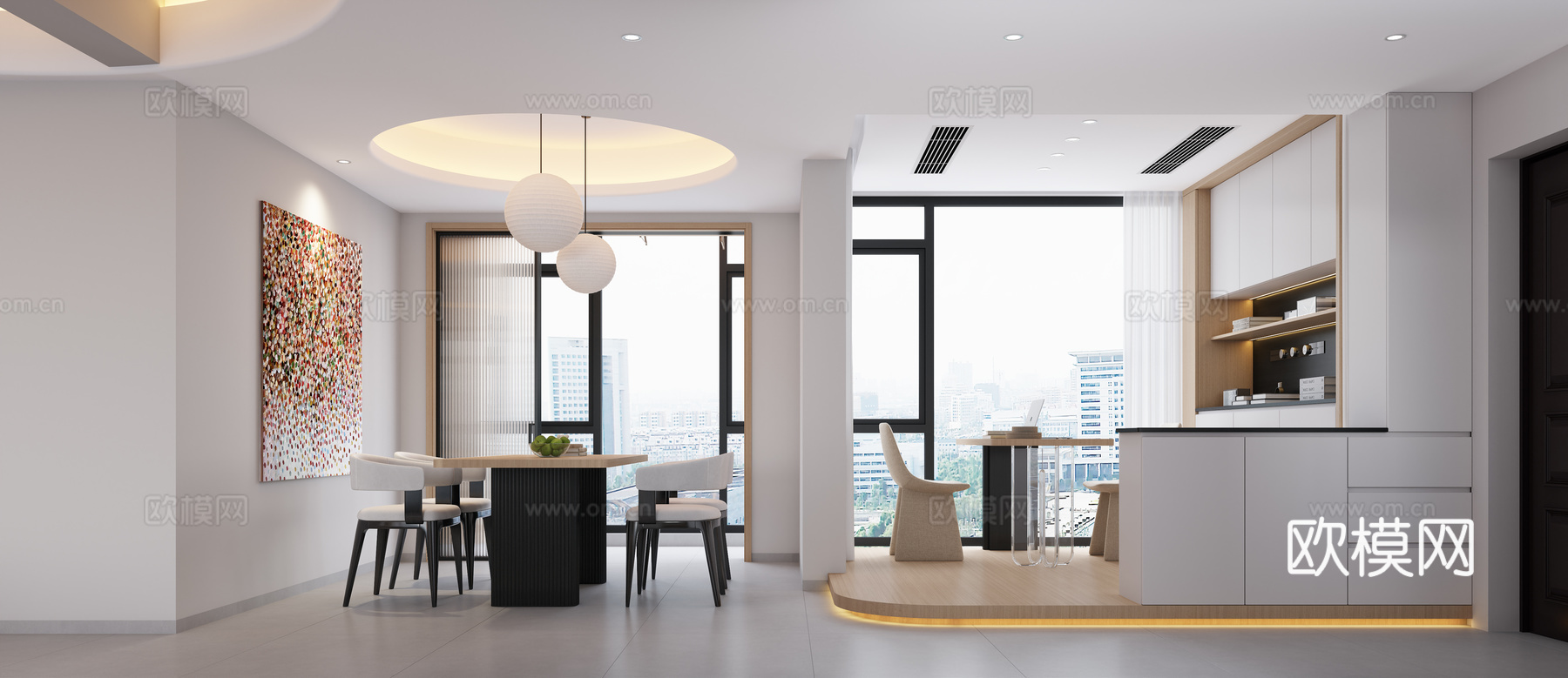 现代客餐厅 极简客餐厅 简约客餐厅3d模型下载（渲染图1）