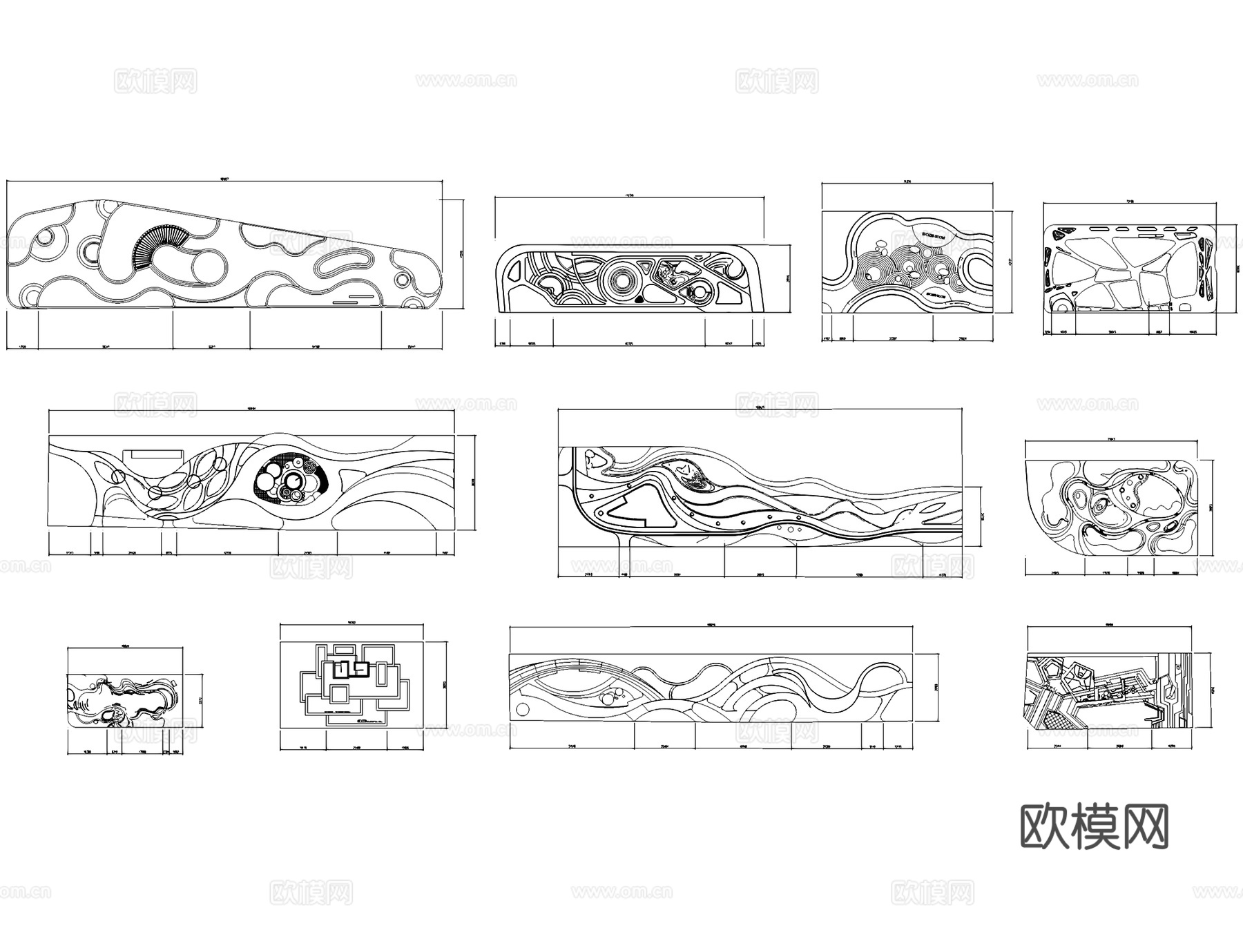 线形口袋街角广场公园景观平面图块CAD施工图集cad施工图