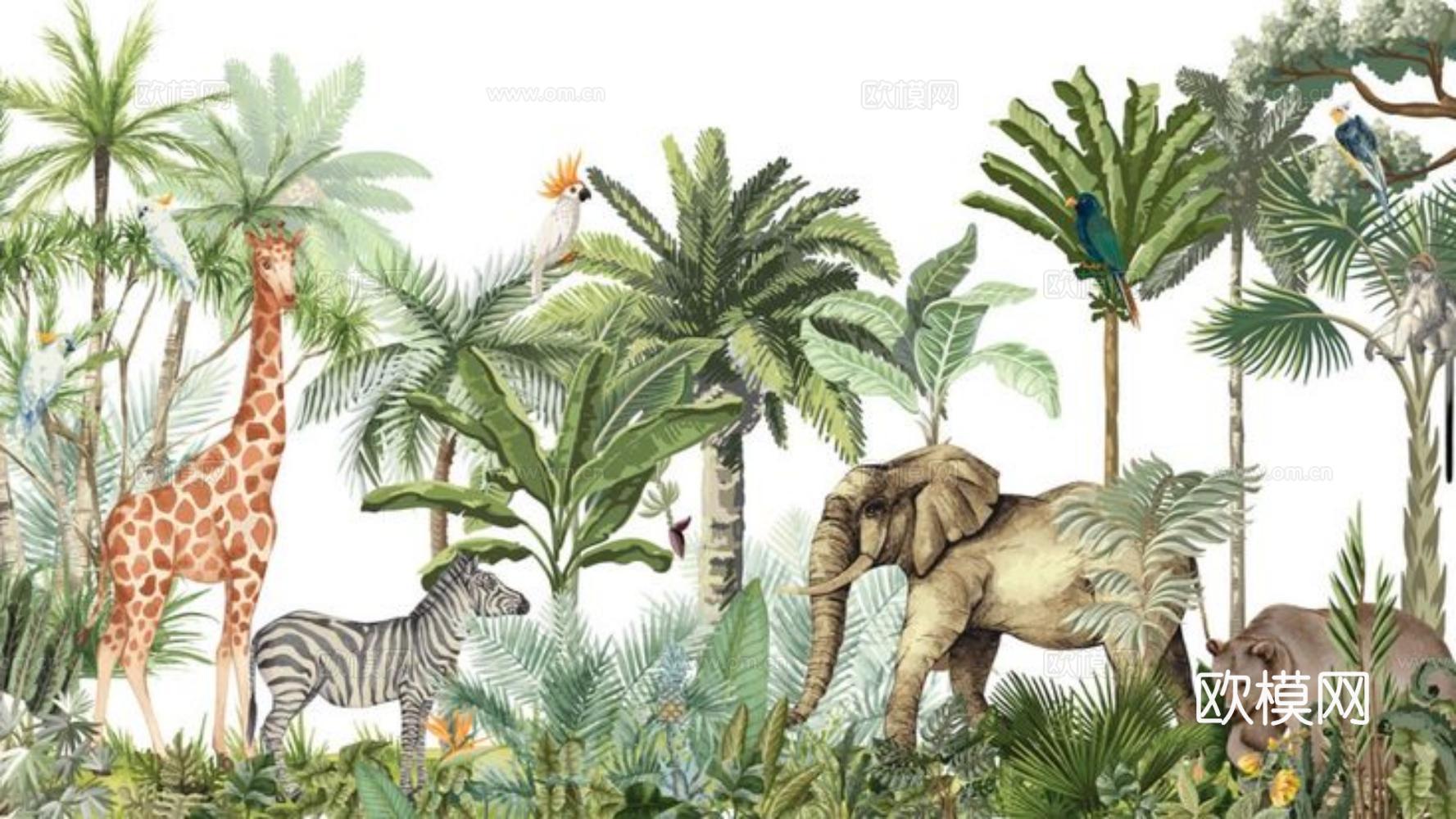 热带雨林壁纸 卡通壁纸 儿童房壁纸贴图贴图下载