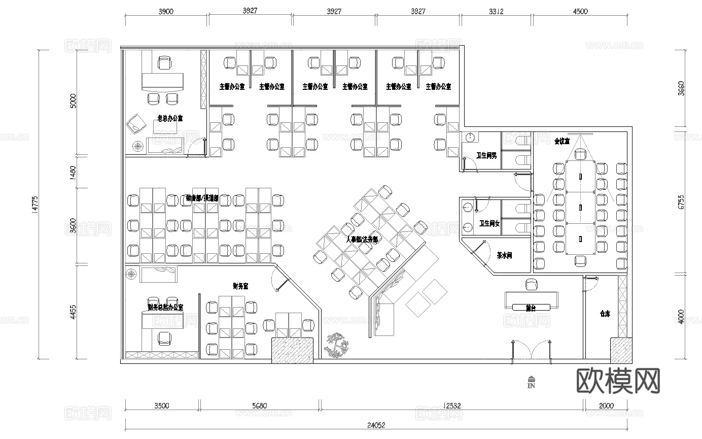 公司办公室 最新平面施工图cad施工图