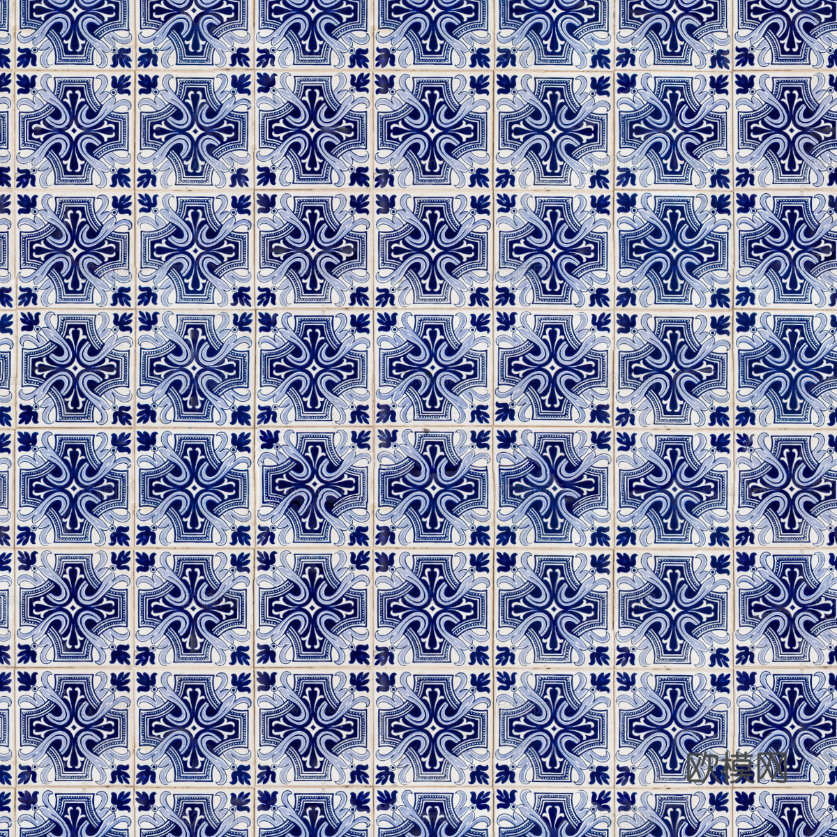 复古经典，民族风青色几何植物花纹图案花砖瓷砖32