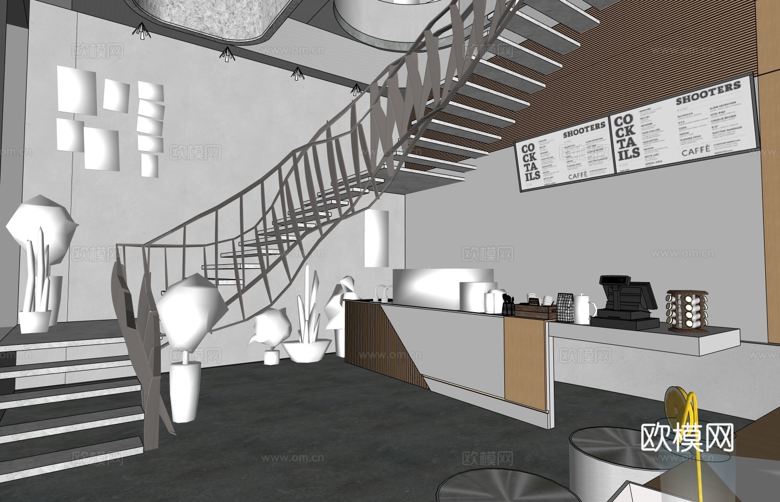 现代猫咖_咖啡店_咖啡馆SU模型su模型