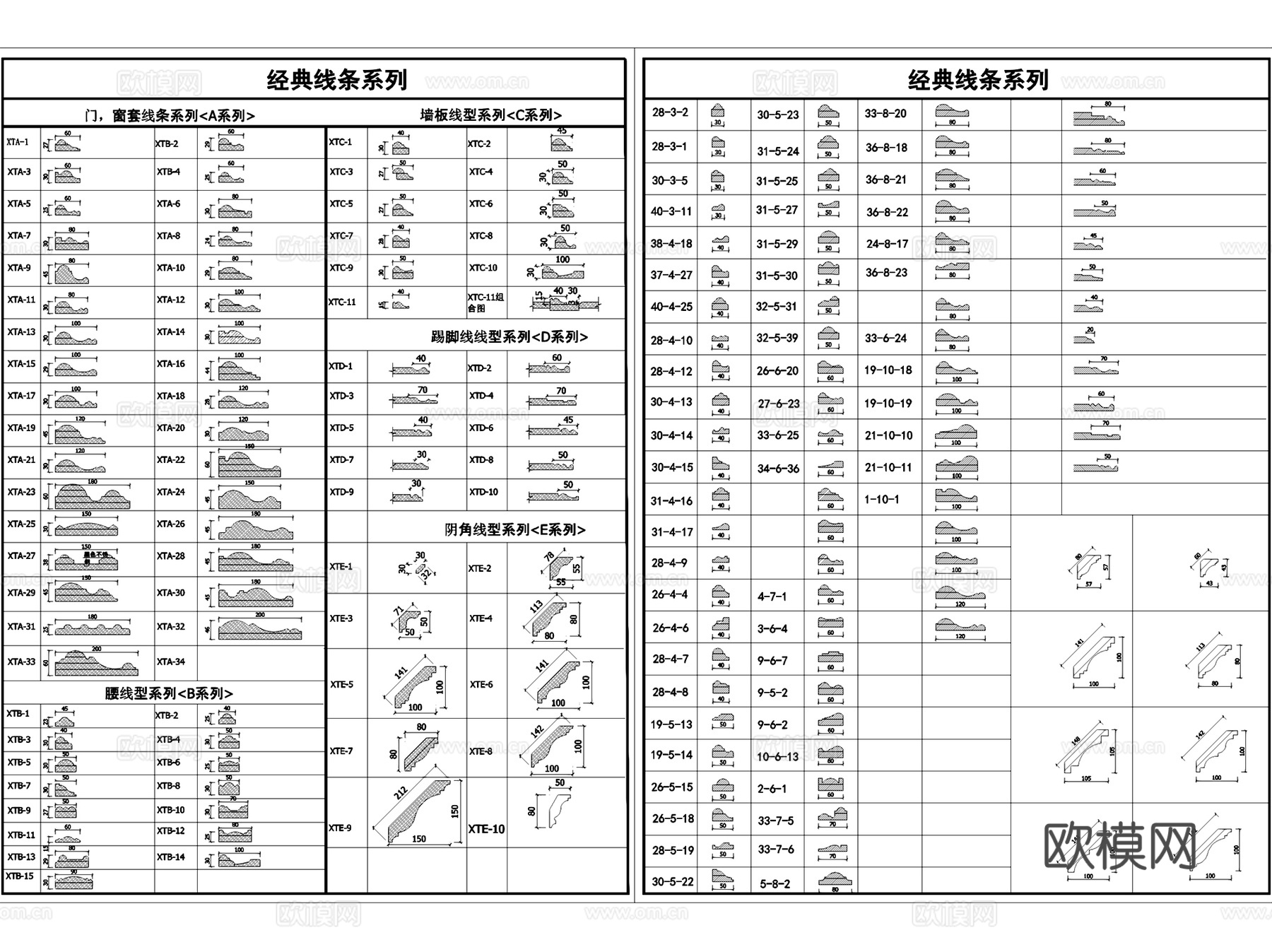 石膏线踢脚线天花角线门窗套线各类线条CAD图块图库集 9套cad施工图