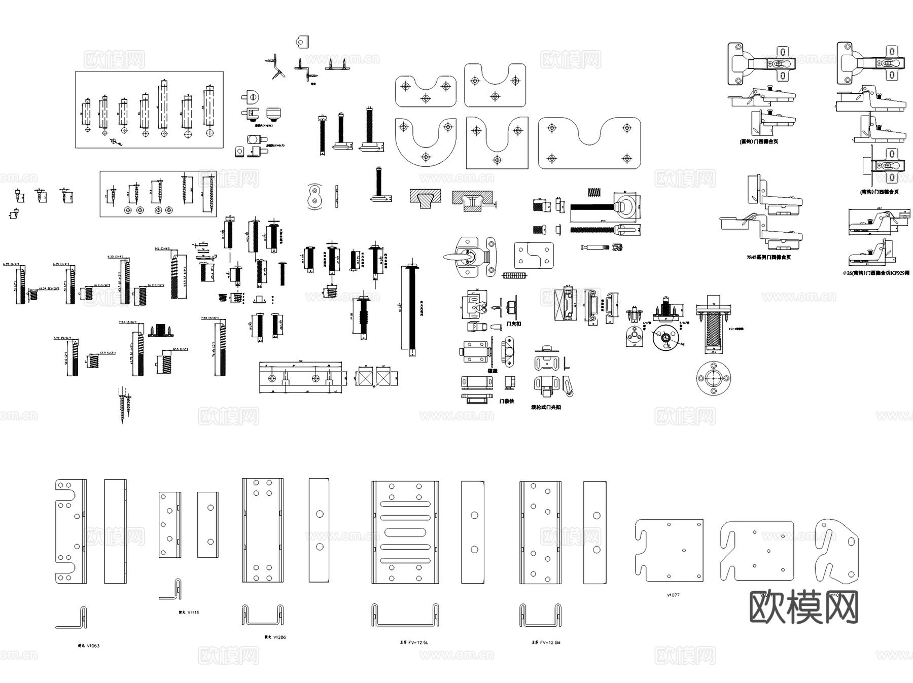 标准五金配件构件工具拉手柜门图块图库CAD施工图集cad施工图