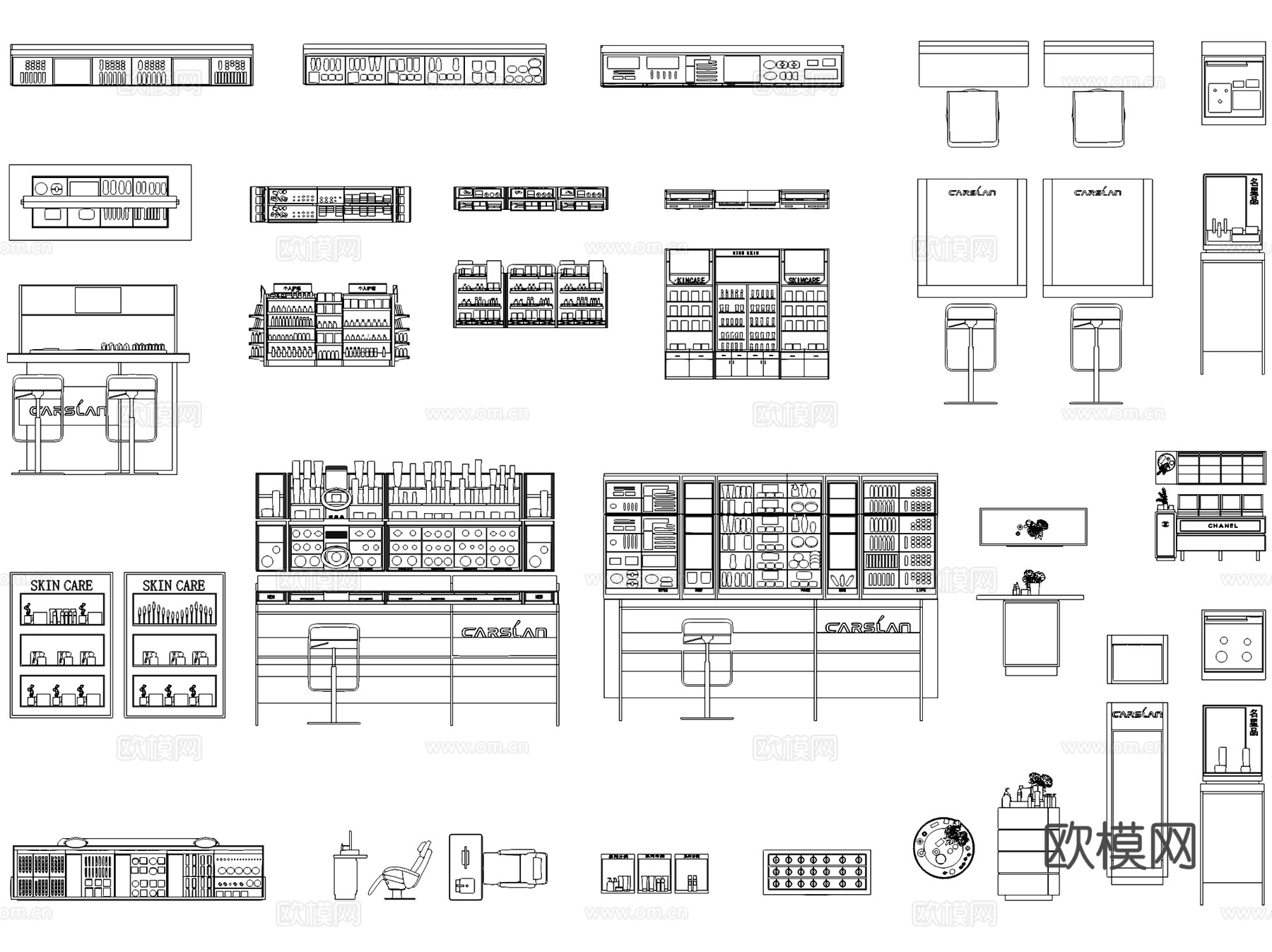 货架柜台展台展柜专柜图块图库CAD施工图集 8套cad施工图