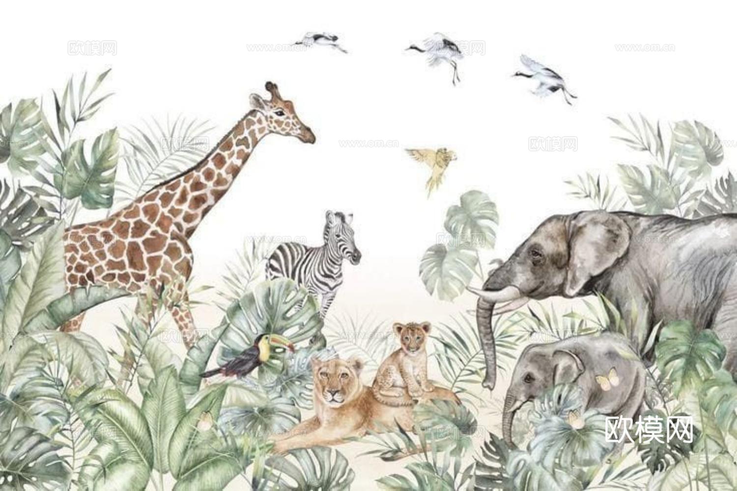 热带雨林壁纸 卡通壁纸 儿童房壁纸贴图贴图下载