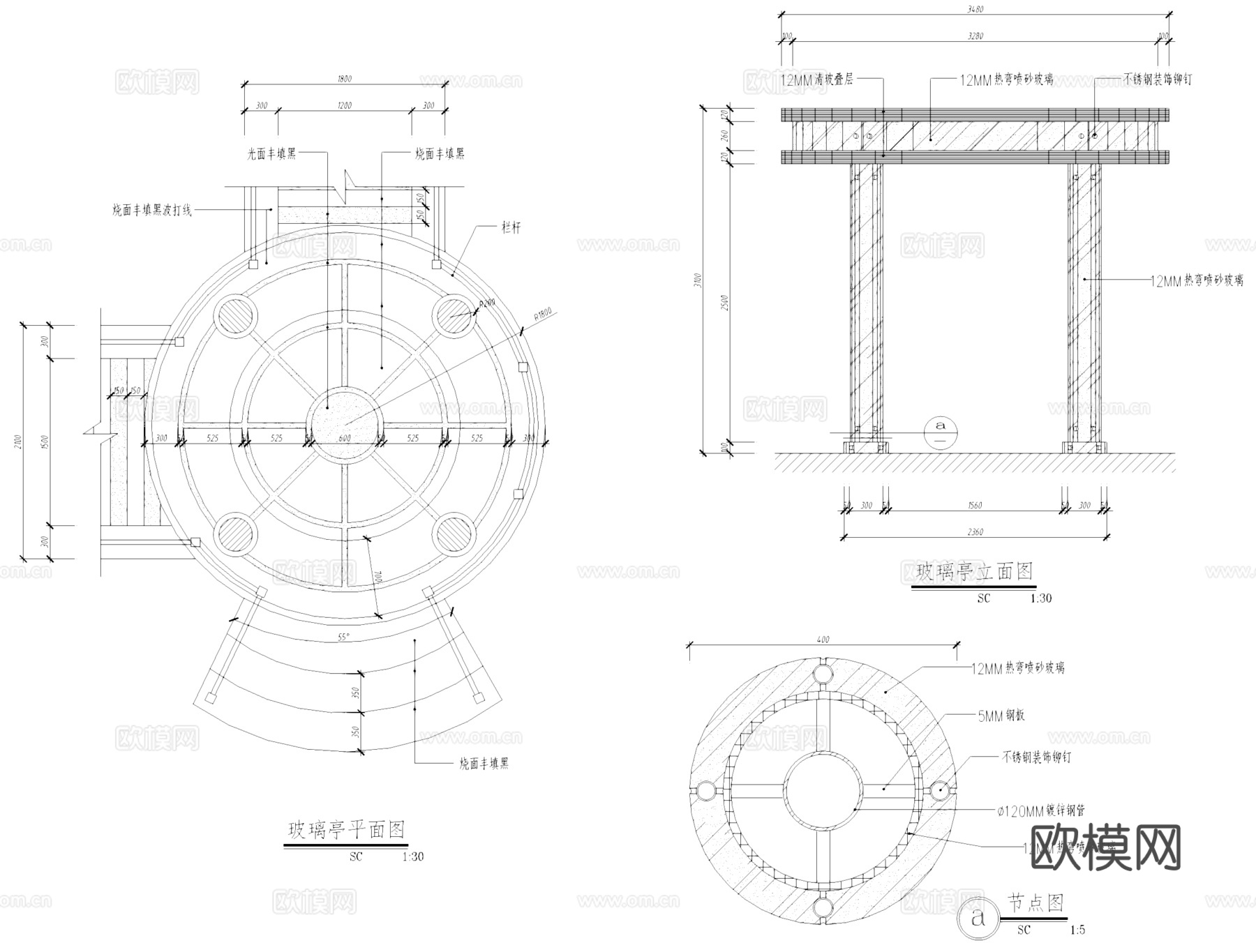 玻璃亭景观大样CAD施工详图集cad施工图