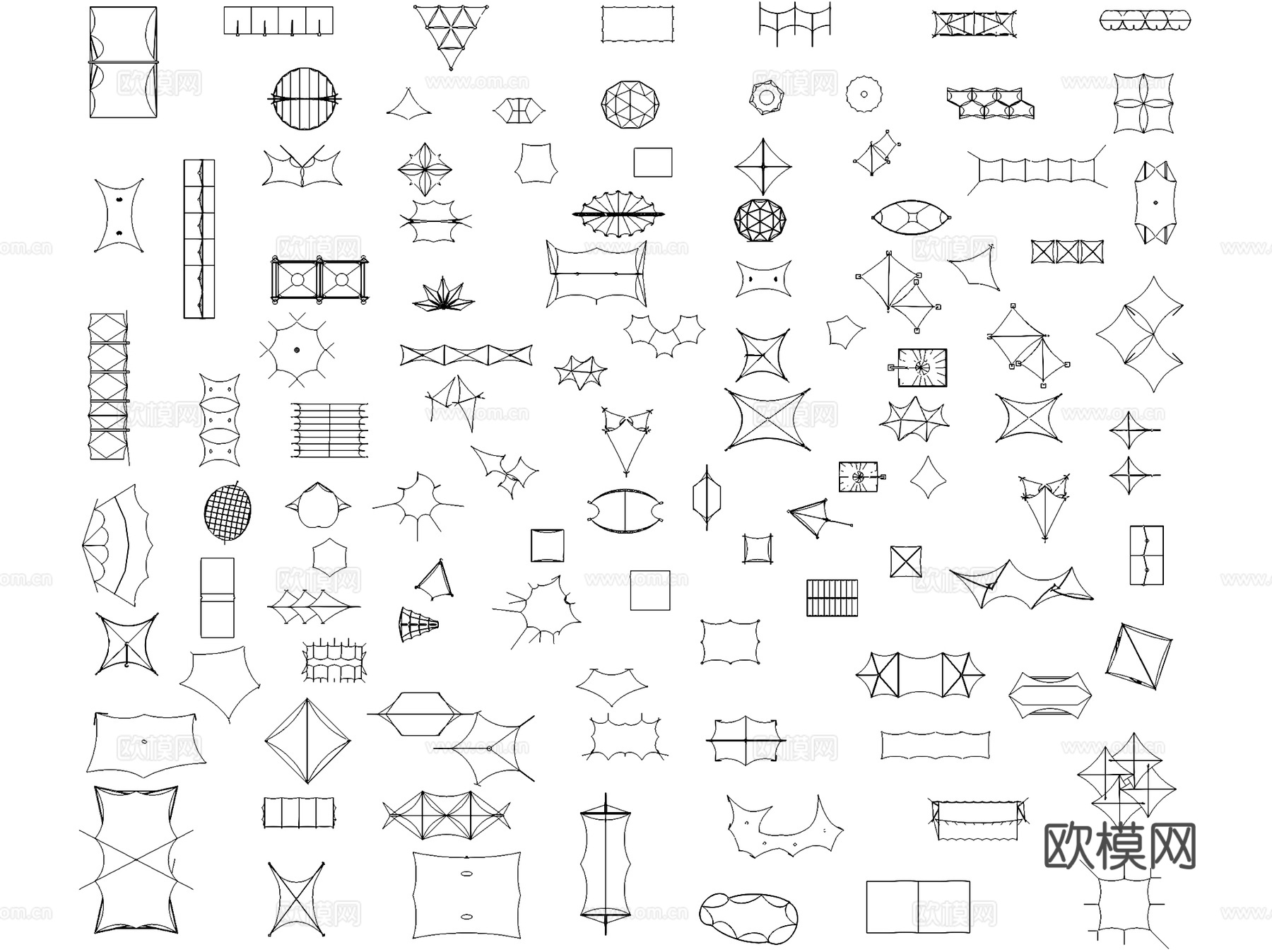 户外露营设施帐篷张拉膜图块图库CAD施工图集 9套cad施工图