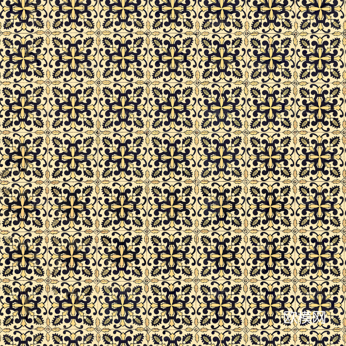 复古经典，民族风几何植物花纹图案花砖瓷砖127下载