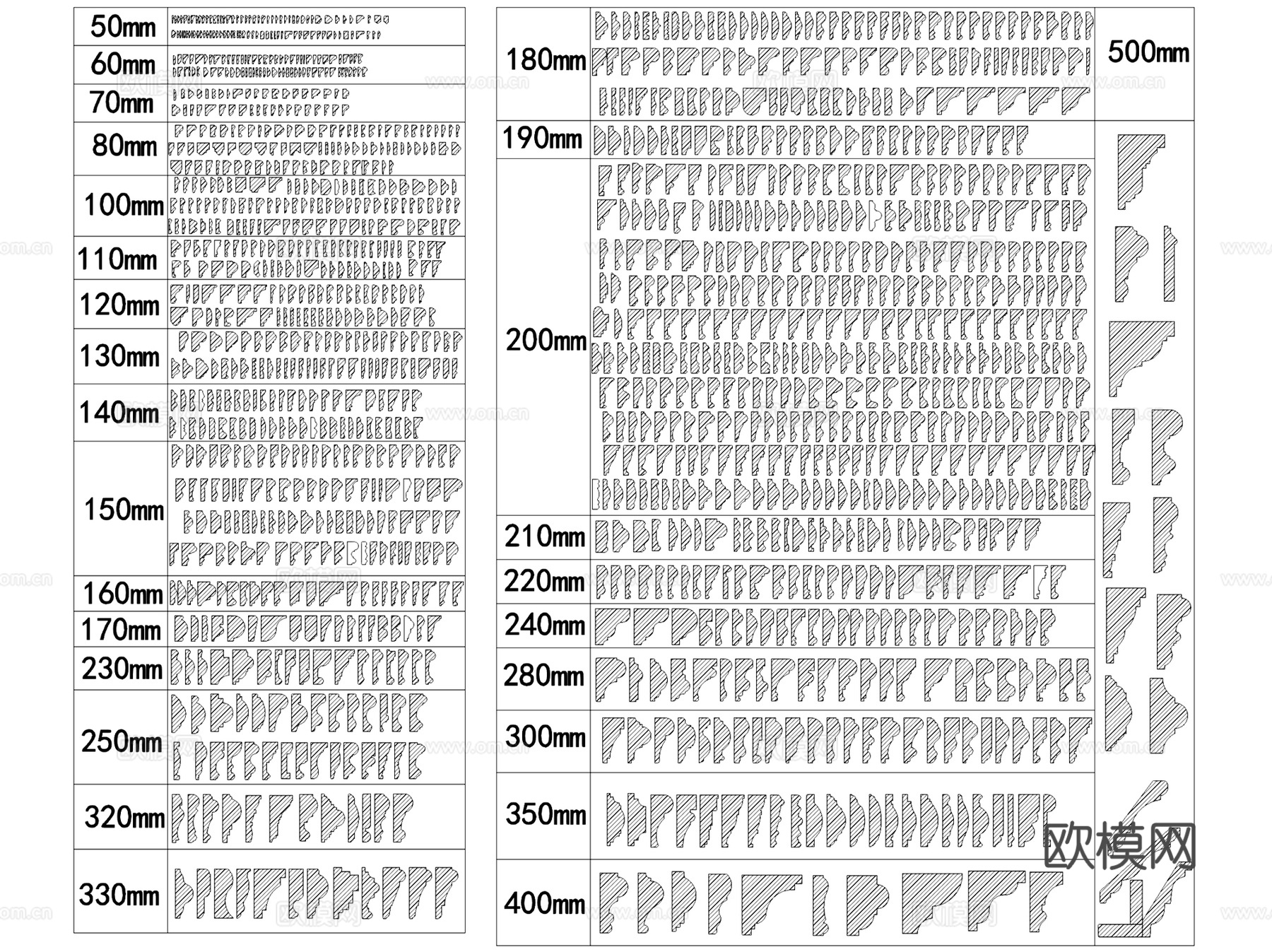 石膏线踢脚线天花角线门窗套线各类线条CAD图块图库集 9套cad施工图