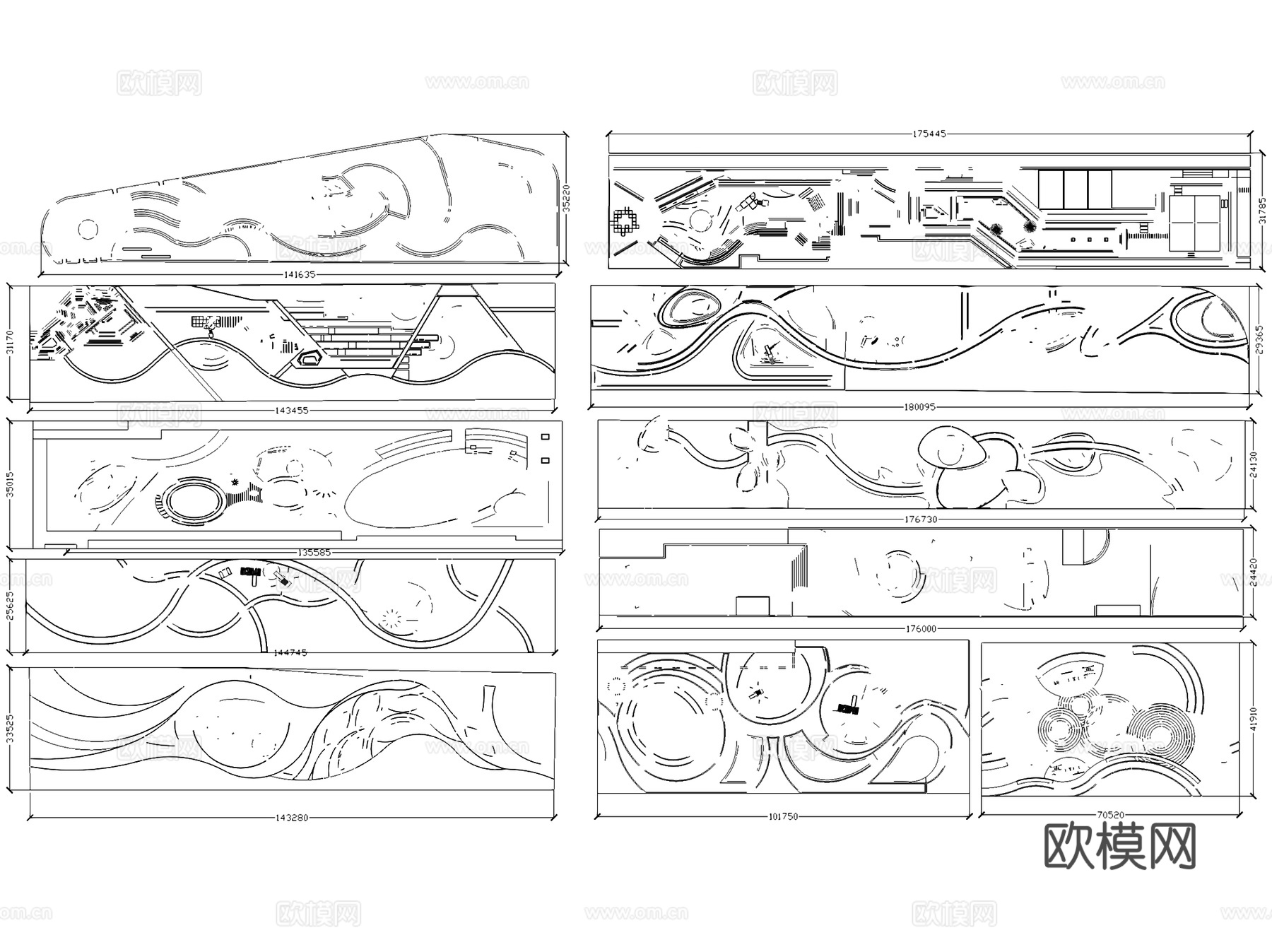 线形口袋街角广场公园景观平面图块CAD施工图集cad施工图