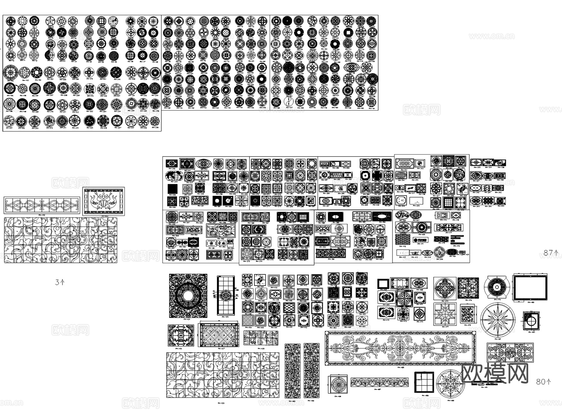 地面铺装拼花雕花花纹角花波导线CAD施工图集 11套cad施工图