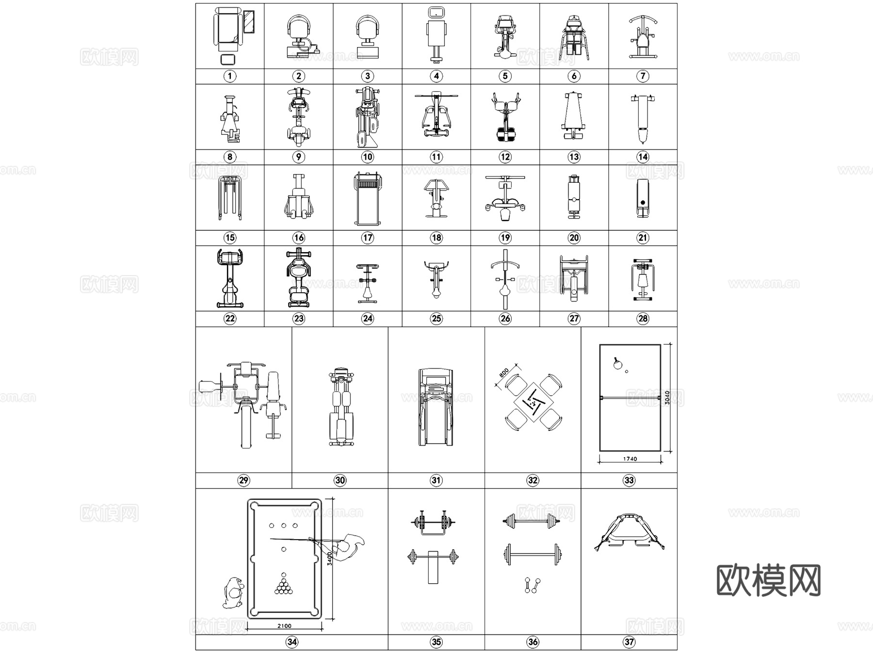 室内外健身运动器材图块图库CAD施工图集 10套cad施工图