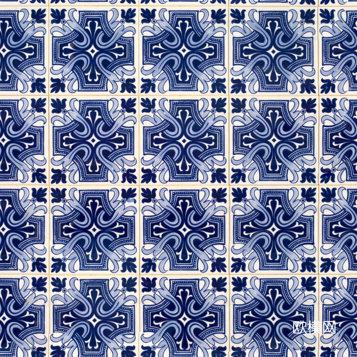 复古经典，民族风青色几何植物花纹图案花砖瓷砖22