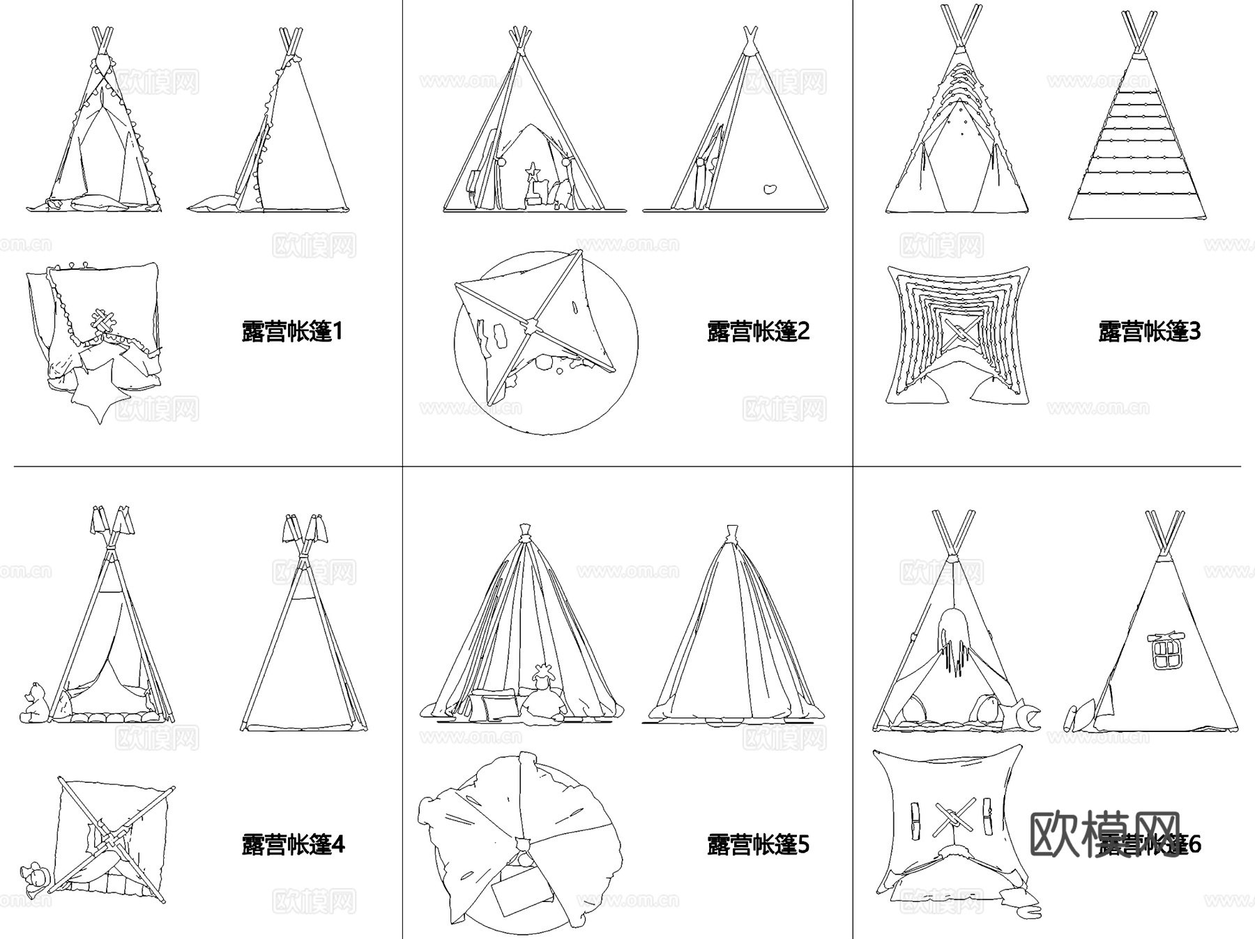 户外露营设施帐篷张拉膜图块图库CAD施工图集 9套cad施工图